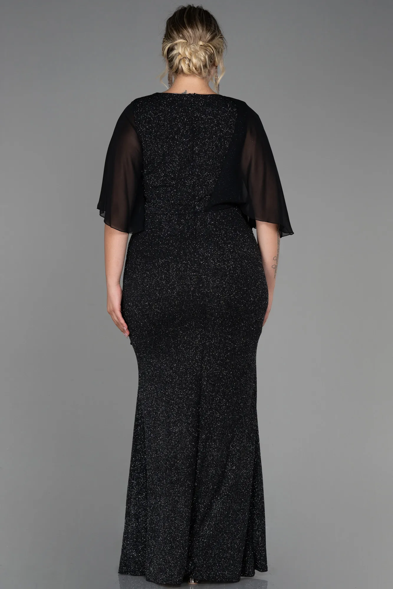 Black-Silver-Long Plus Size Evening Dress ABU2857