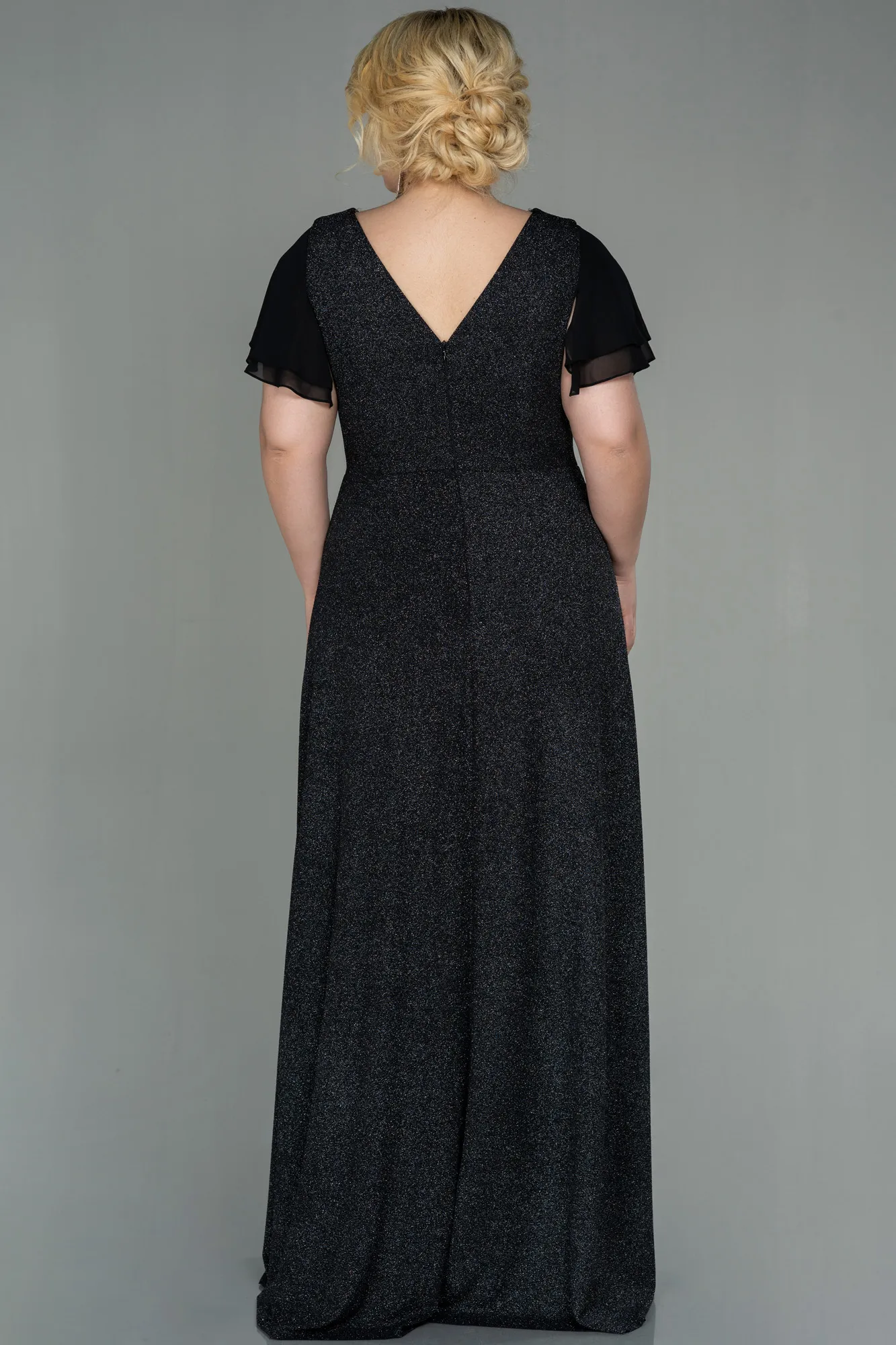 Black-Silver-Long Plus Size Evening Dress ABU3019