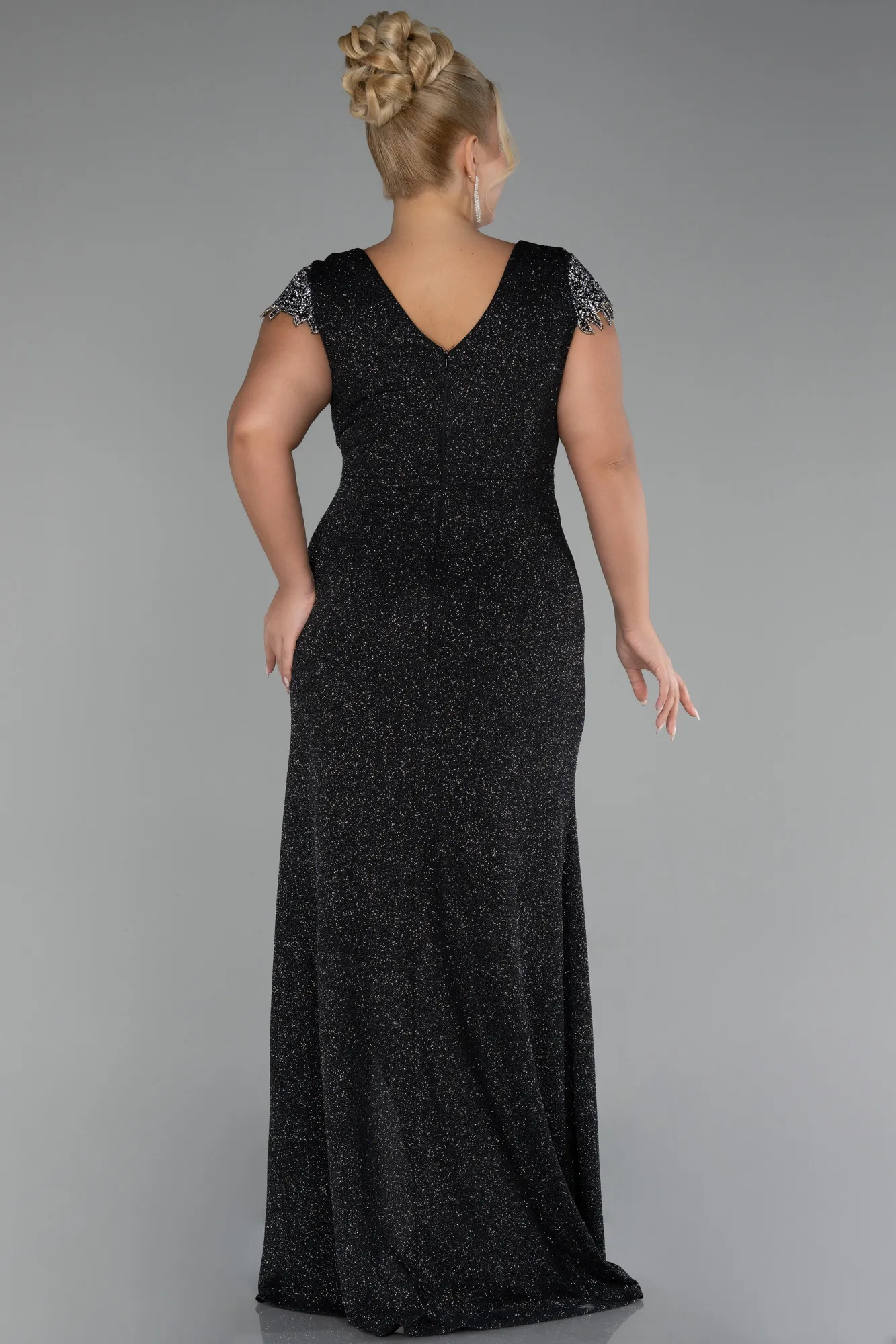 Black-Silver-Long Plus Size Evening Dress ABU3558