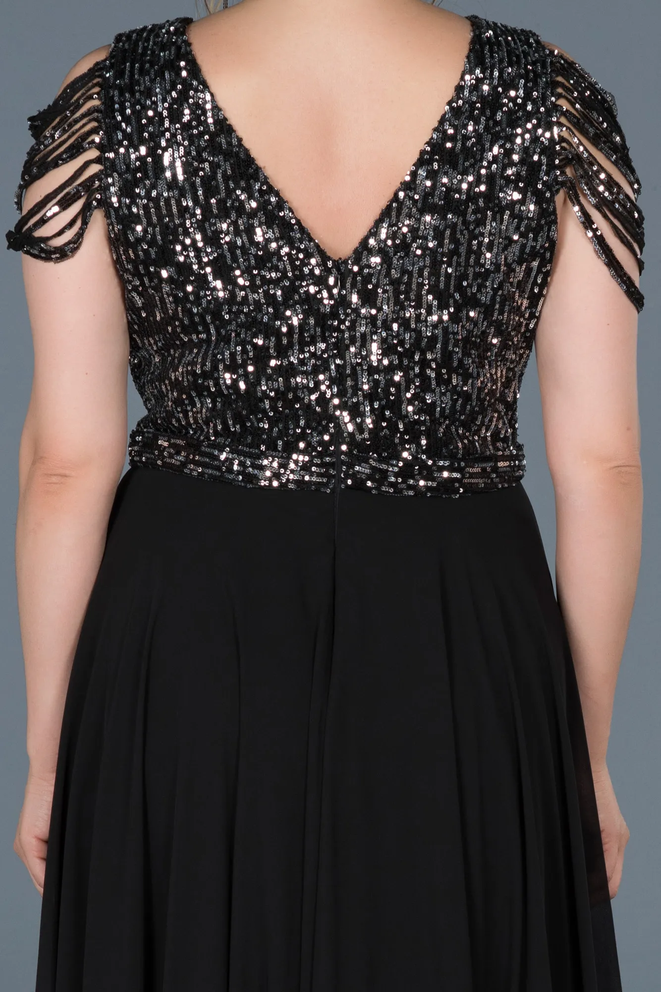 Black-Silver-Long Plus Size Evening Dress ABU828