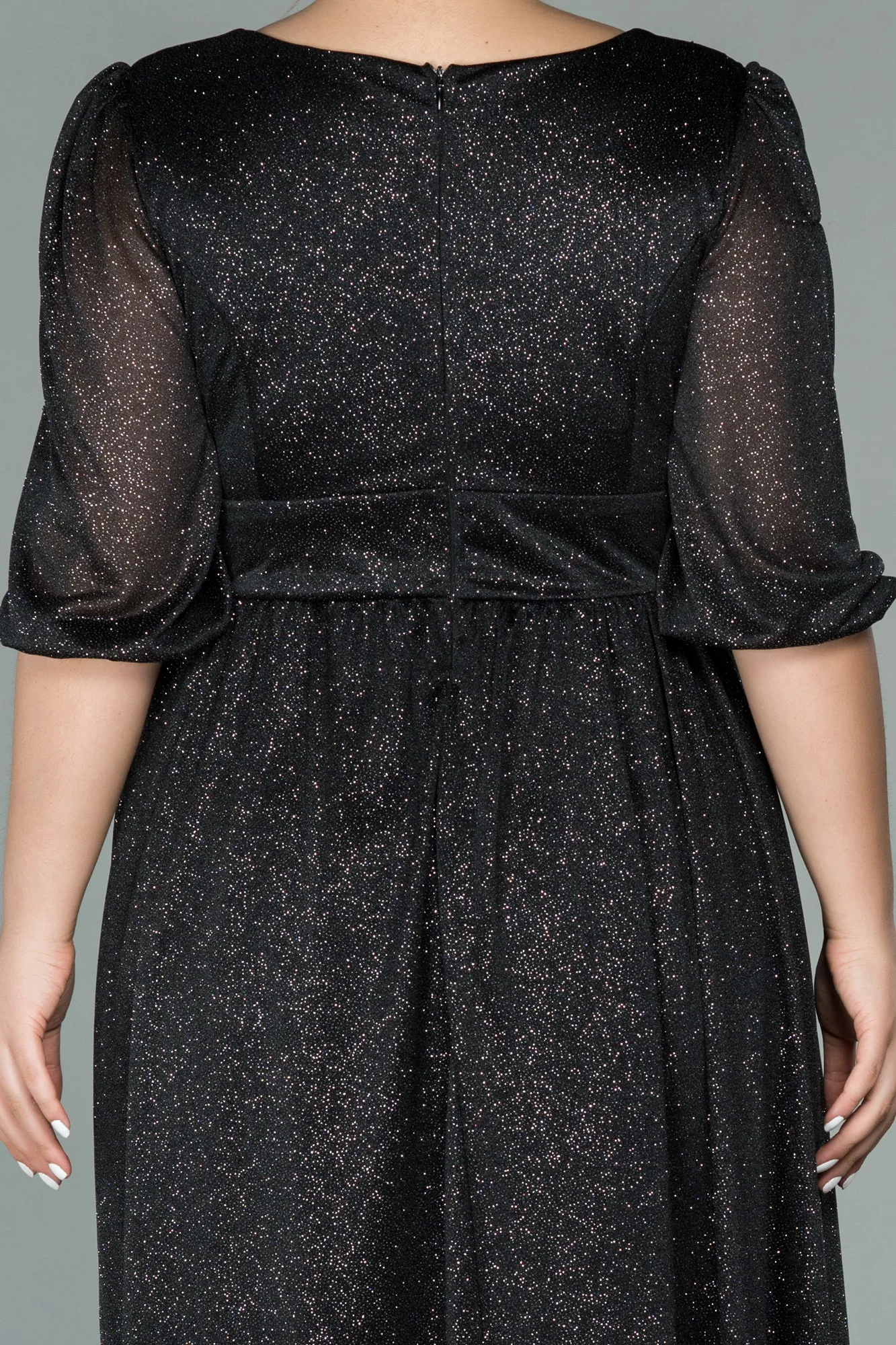 Black-Silver-Short Plus Size Evening Dress ABK1098