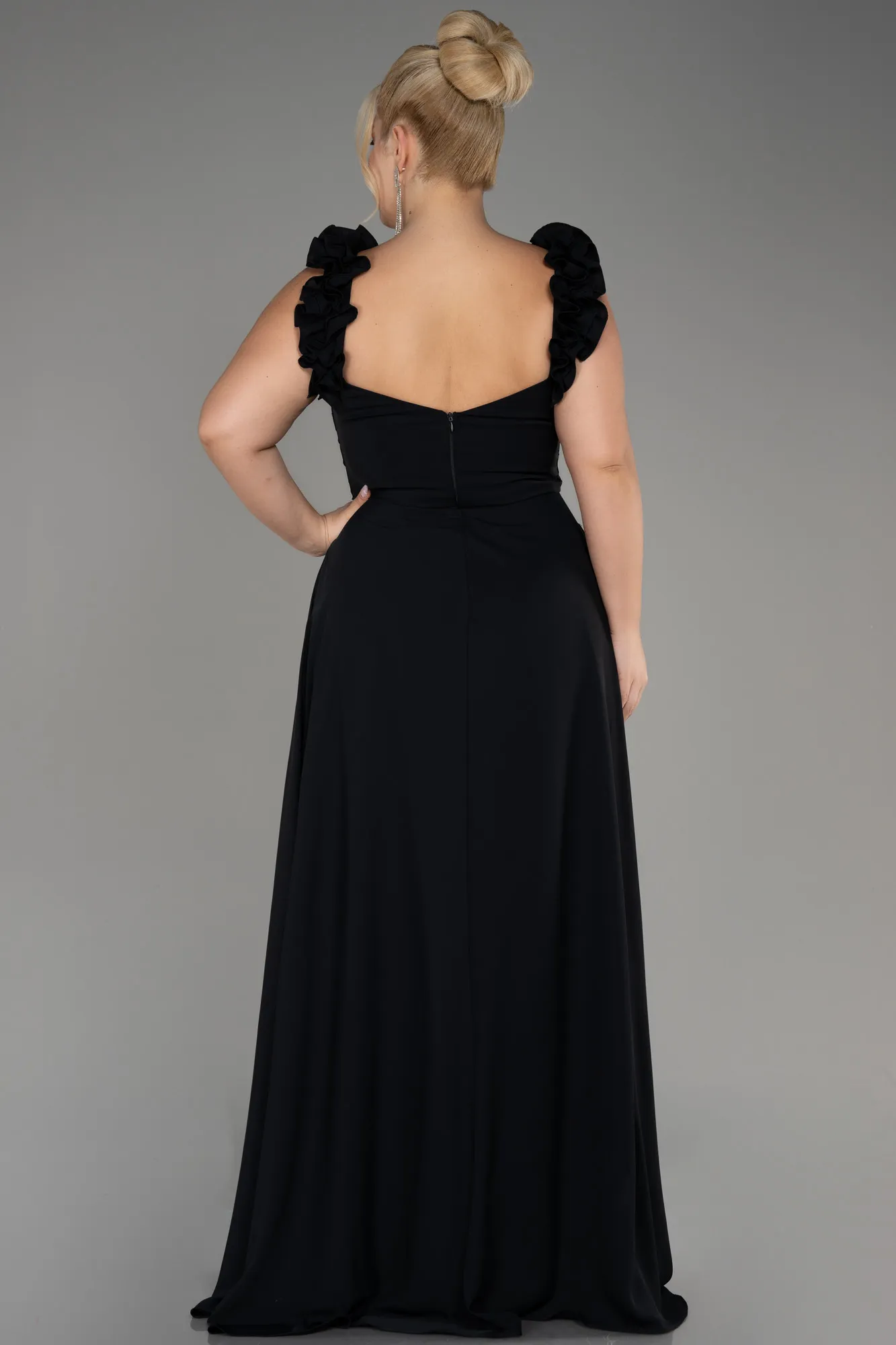 Black-Boat Neck Long Chiffon Plus Size Evening Dress ABU4026