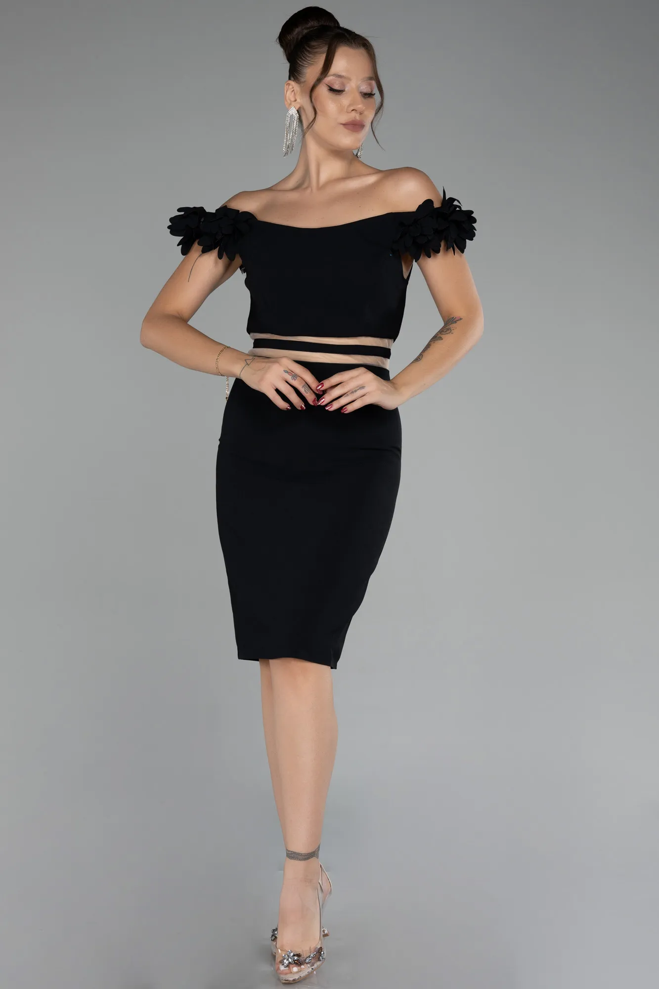 Black-Boat Neck Short Cocktail Dress ABK2120