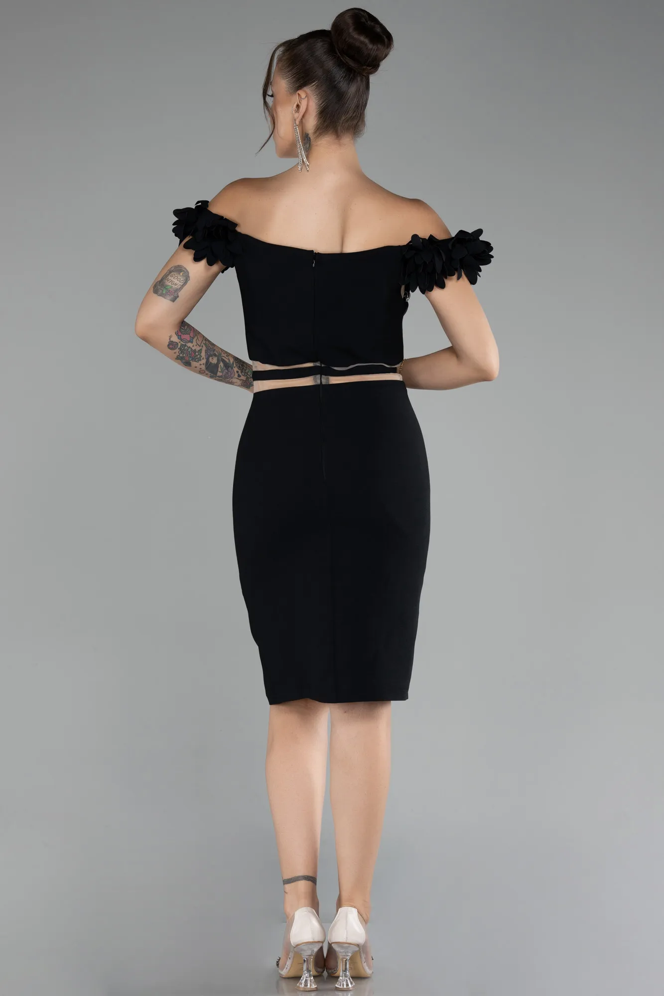 Black-Boat Neck Short Cocktail Dress ABK2120