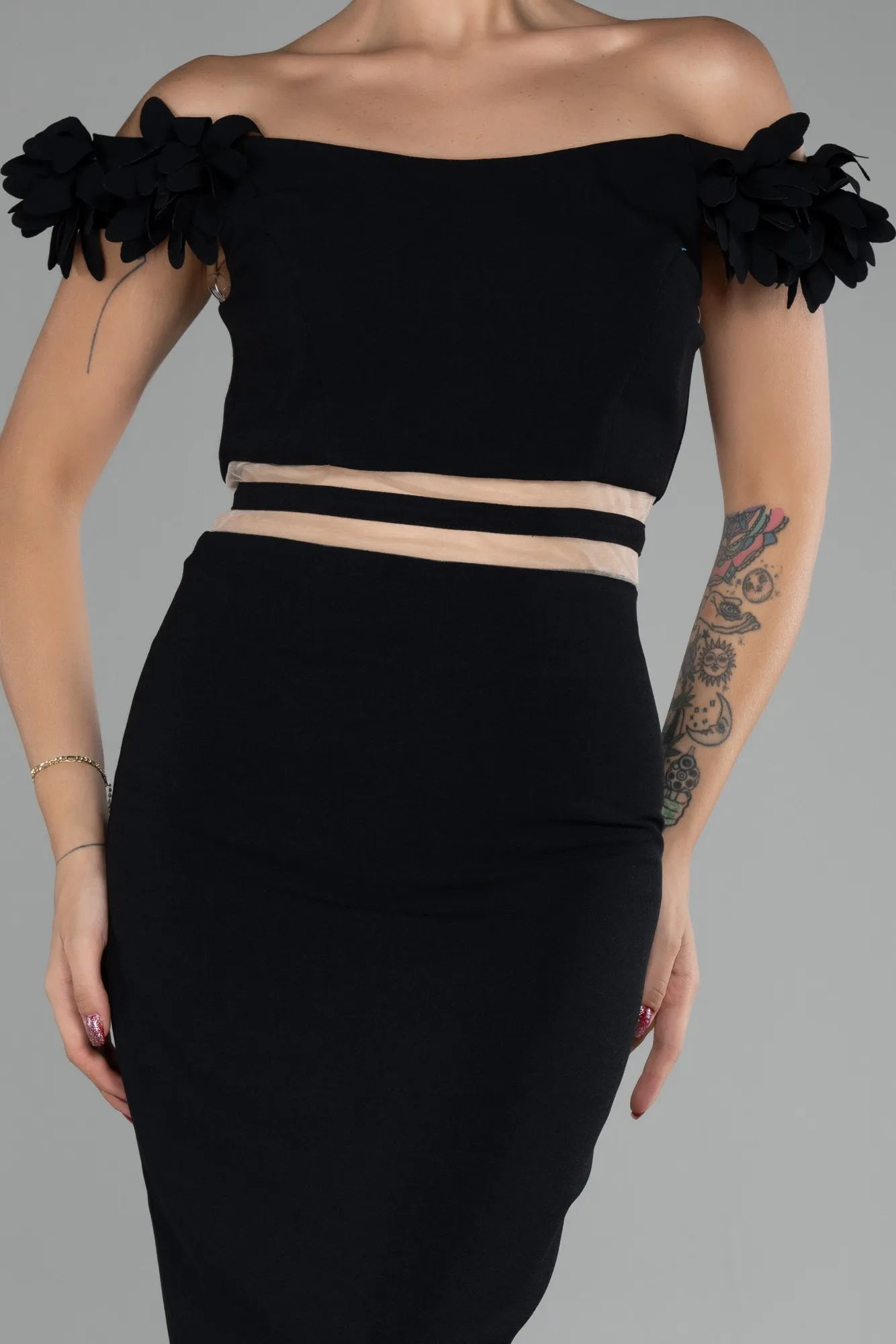 Black-Boat Neck Short Cocktail Dress ABK2120