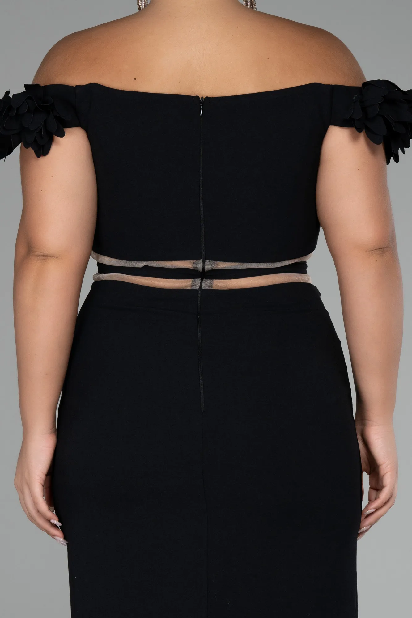 Black-Boat Neck Short Plus Size Cocktail Dress ABK2121