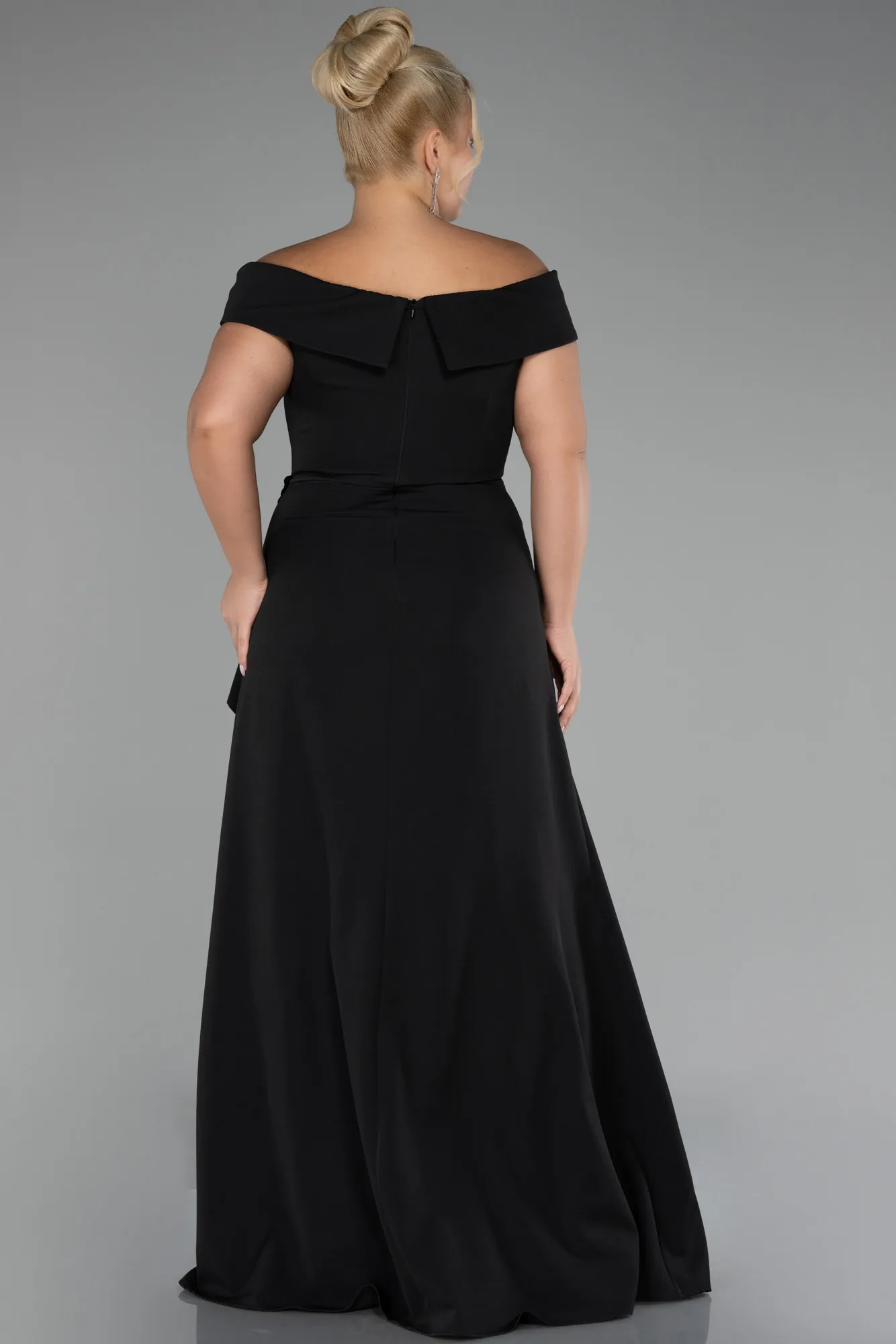 Black-Boat Neck Slit Long Plus Size Evening Dress ABU4200