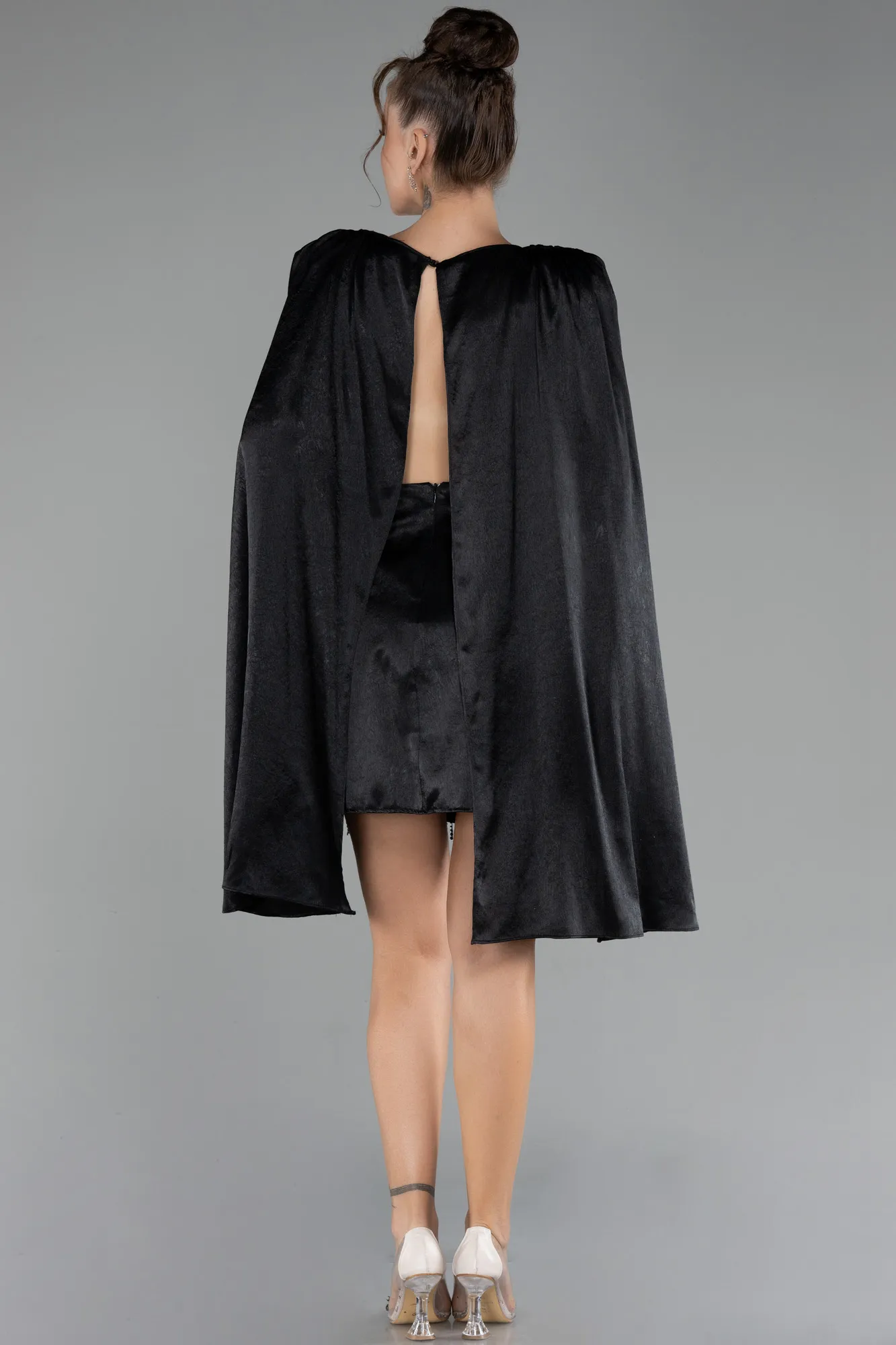 Black-Cape Open Back Short Party Dress ABK2152