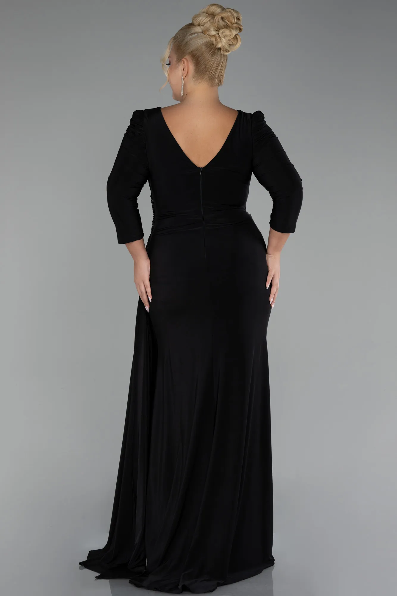 Black-Capri Sleeve Long Plus Size Evening Dress ABU4104