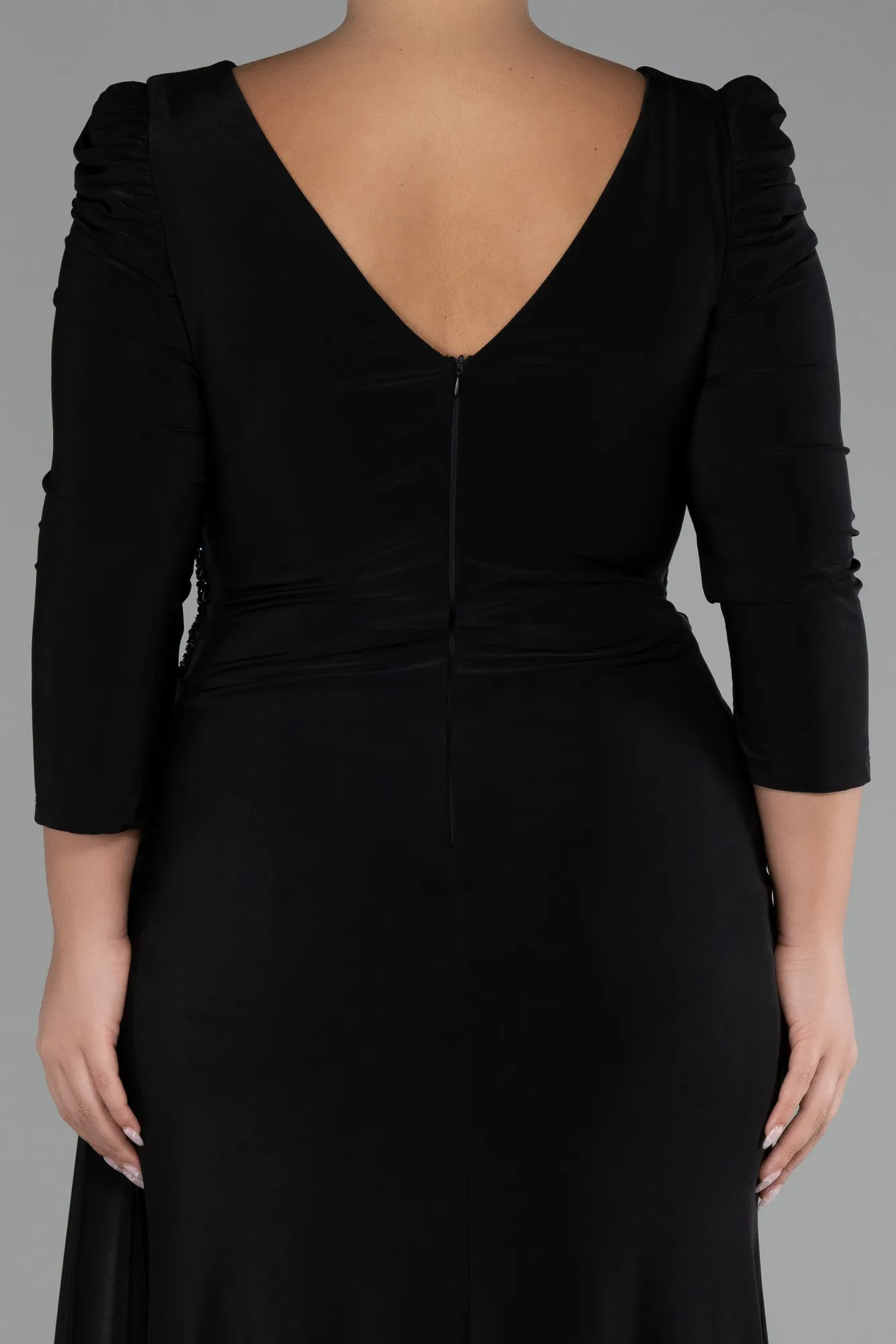 Black-Capri Sleeve Long Plus Size Evening Dress ABU4104