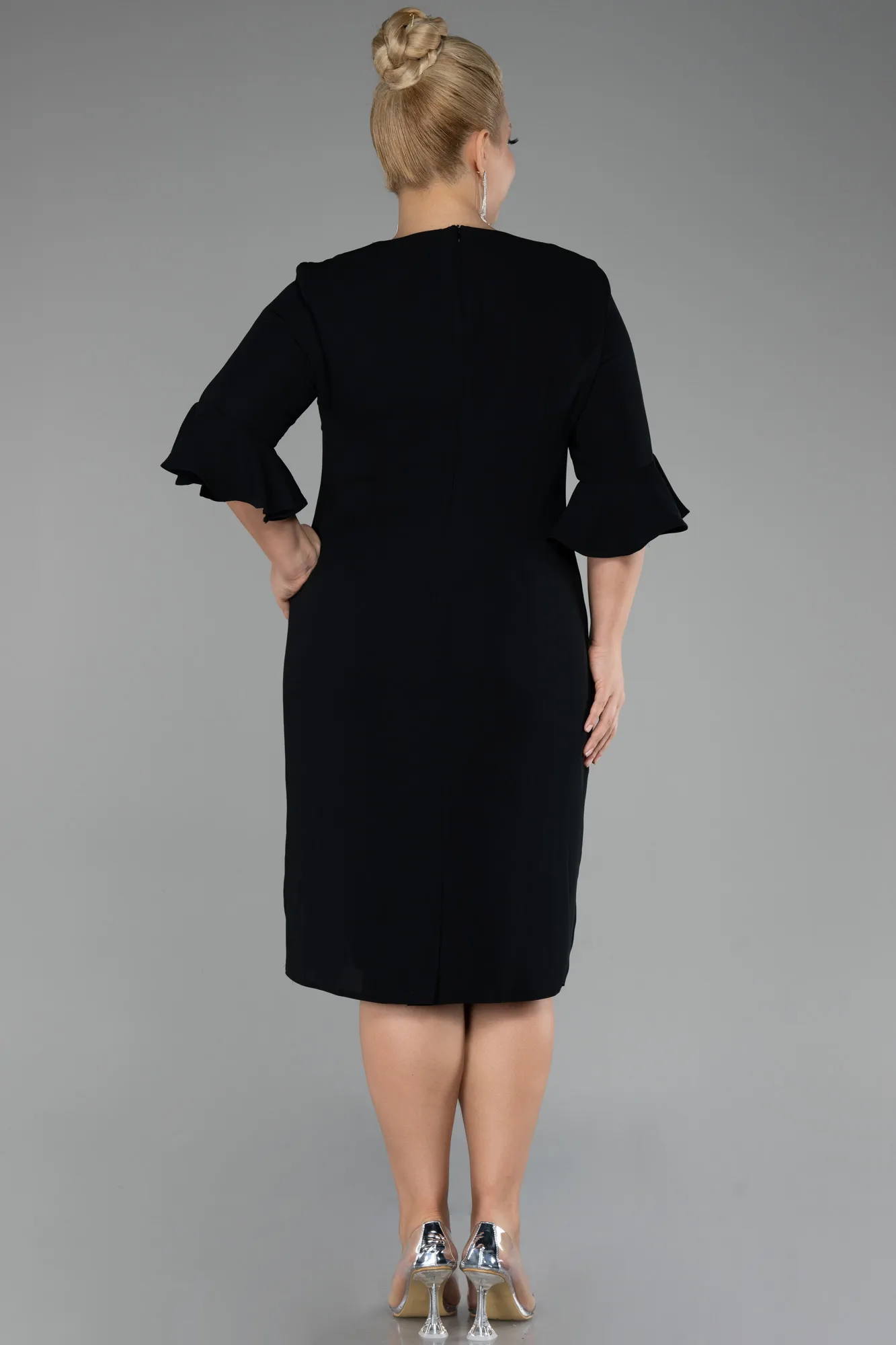 Black-Capri Sleeve Midi Plus Size Invitation Dress ABK2136