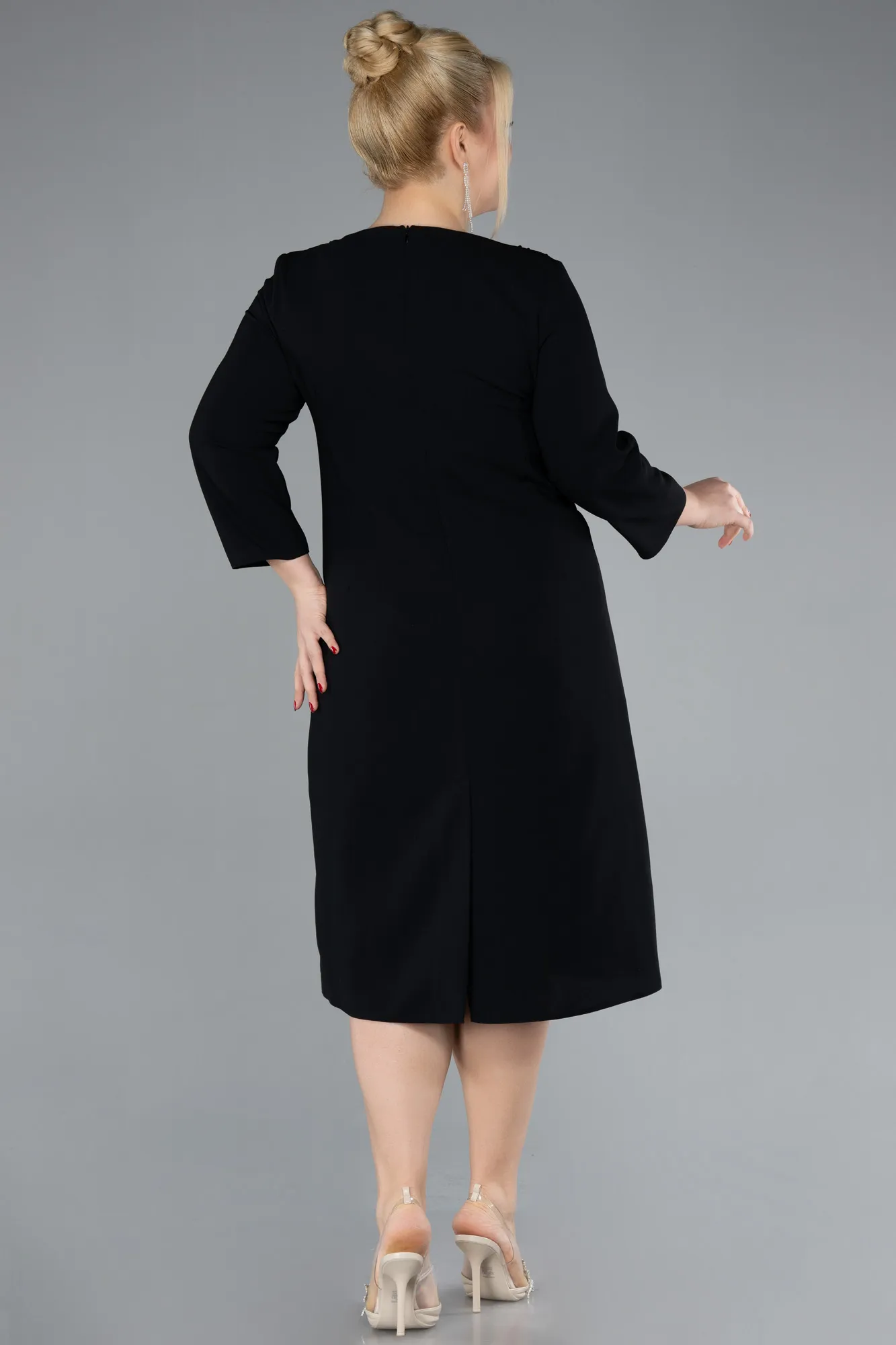 Black-Capri Sleeve Midi Plus Size Invitation Dress ABK2197