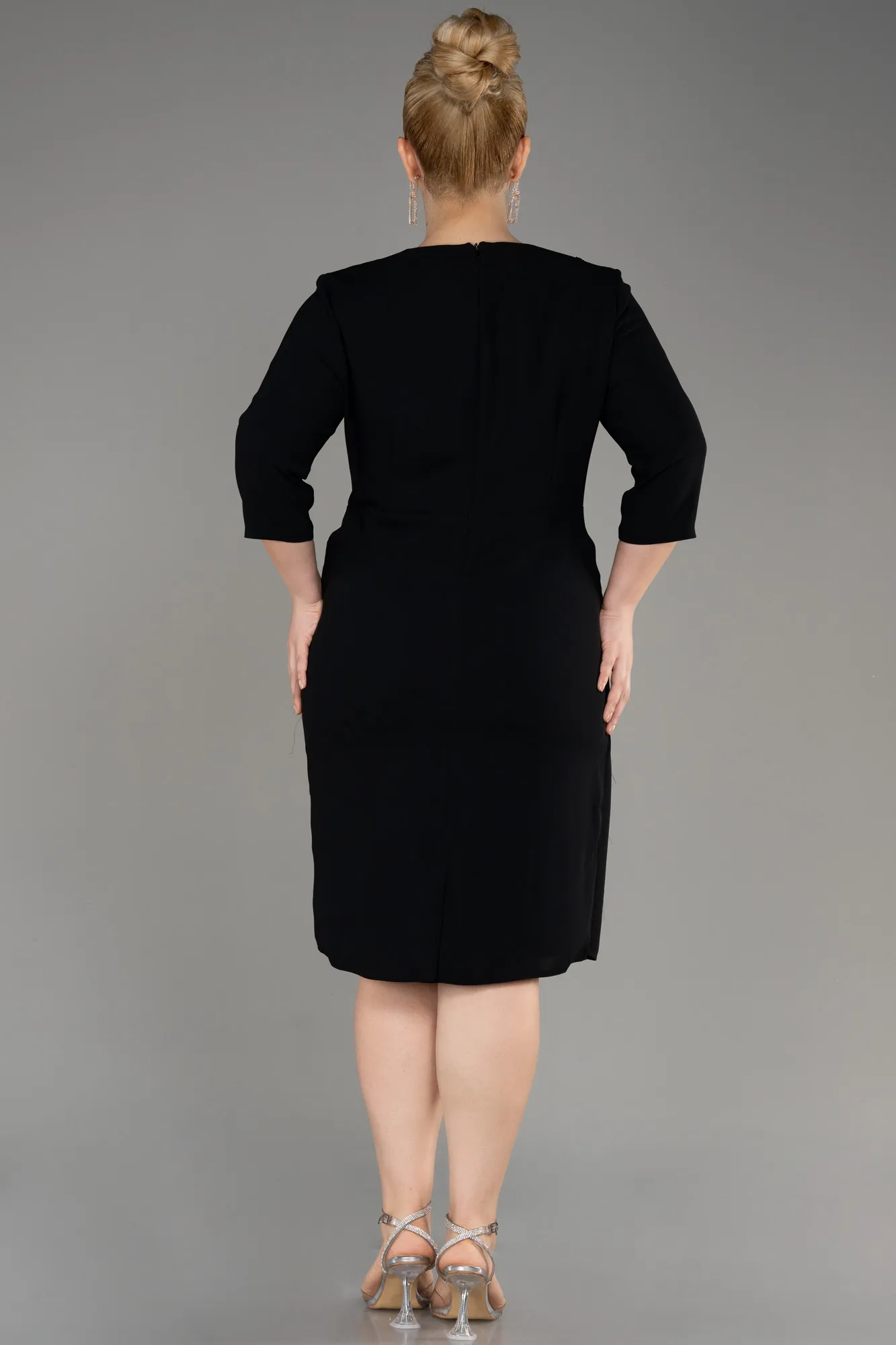 Black-Capri Sleeve Short Plus Size Evening Dress ABK2096