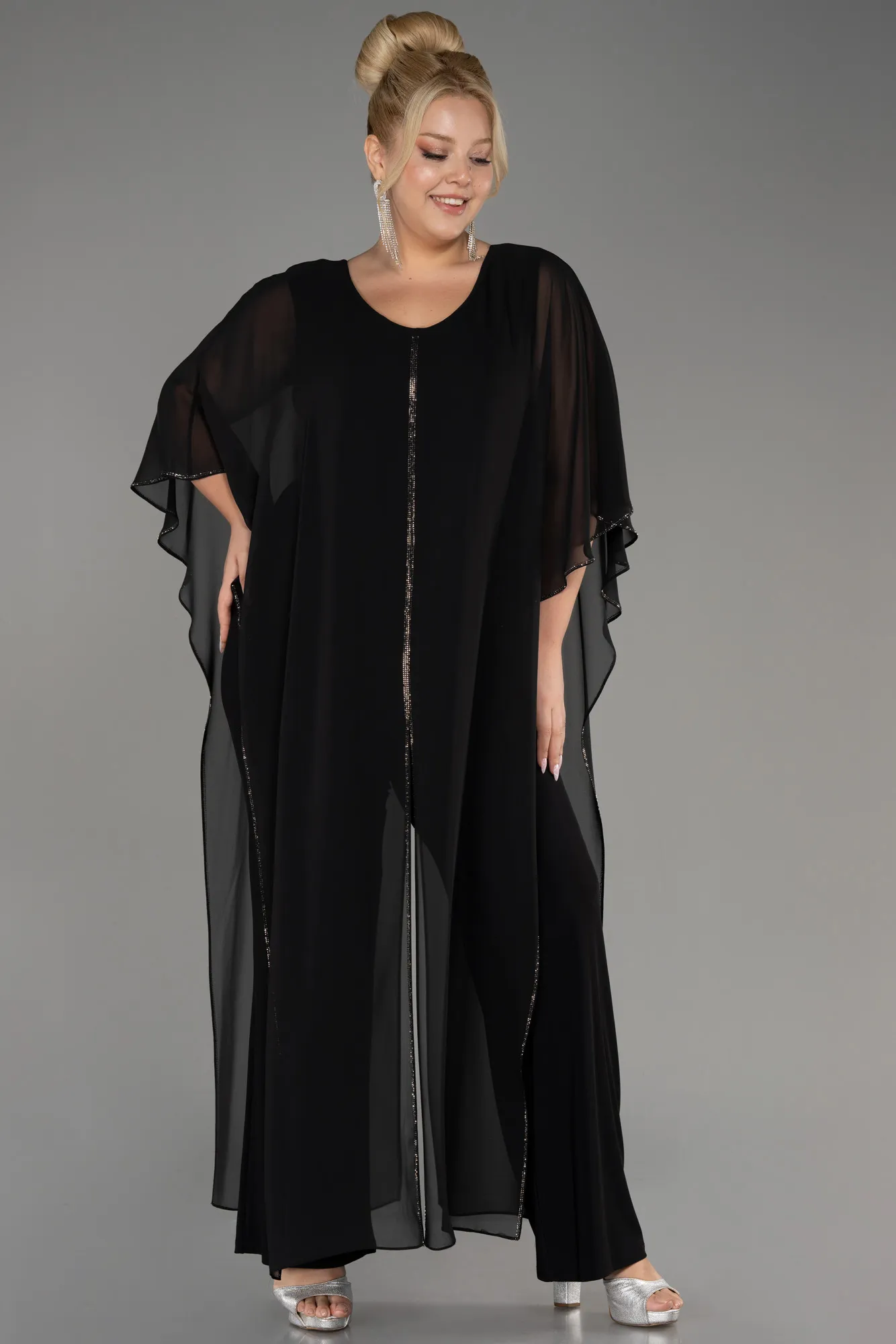 Black-Chiffon Plus Size Cocktail Dress ABT112