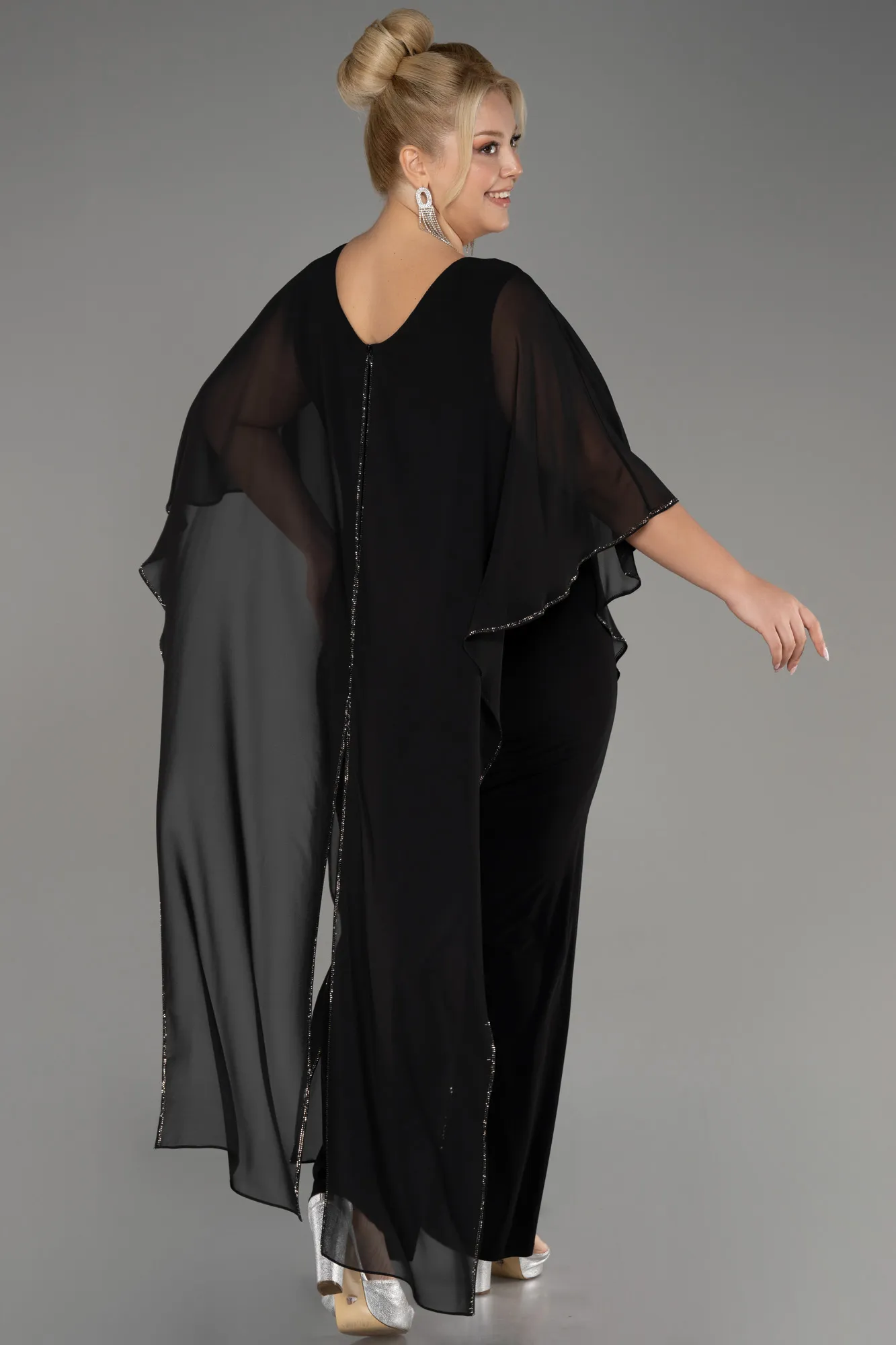 Black-Chiffon Plus Size Cocktail Dress ABT112