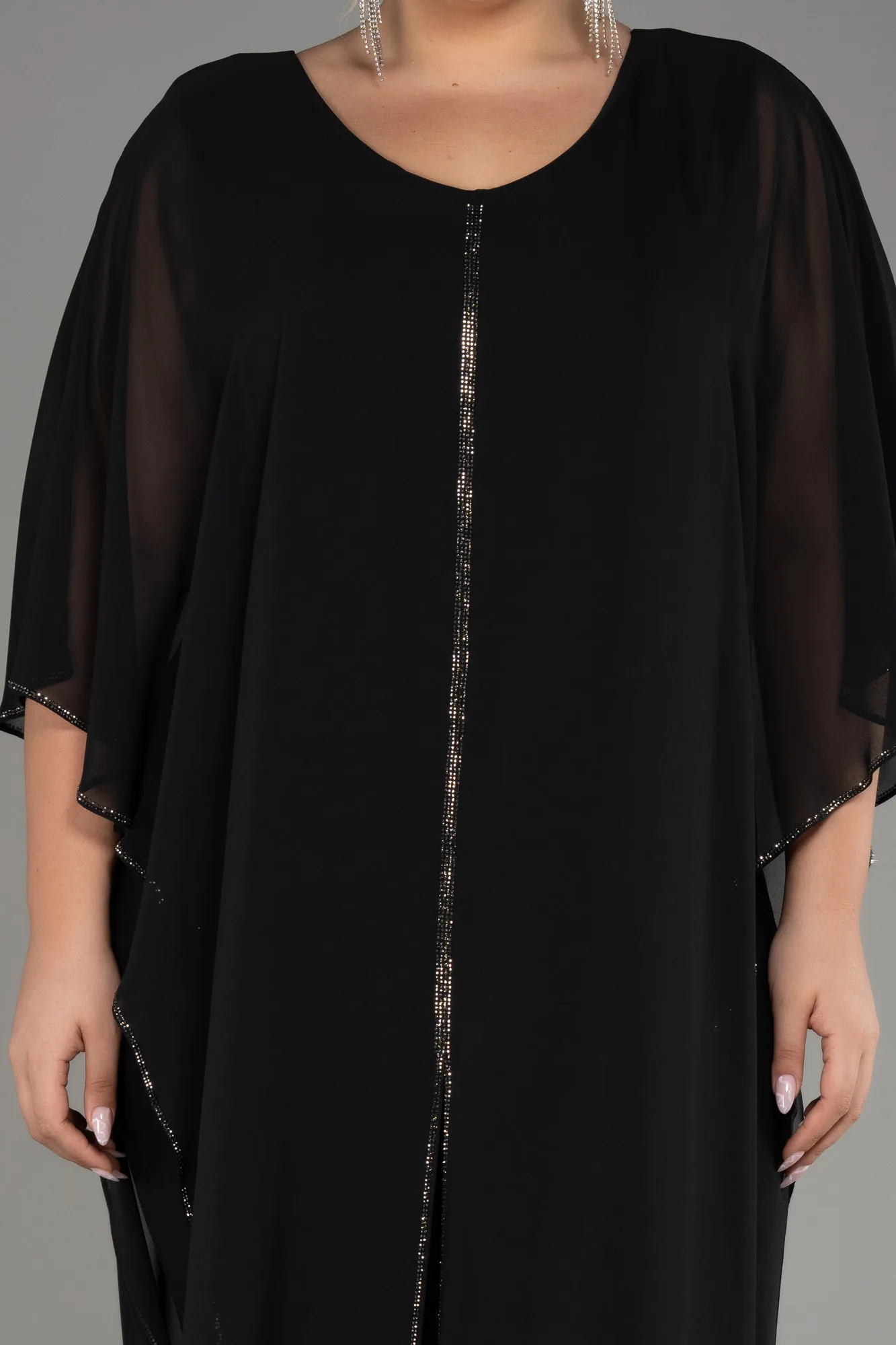 Black-Chiffon Plus Size Cocktail Dress ABT112