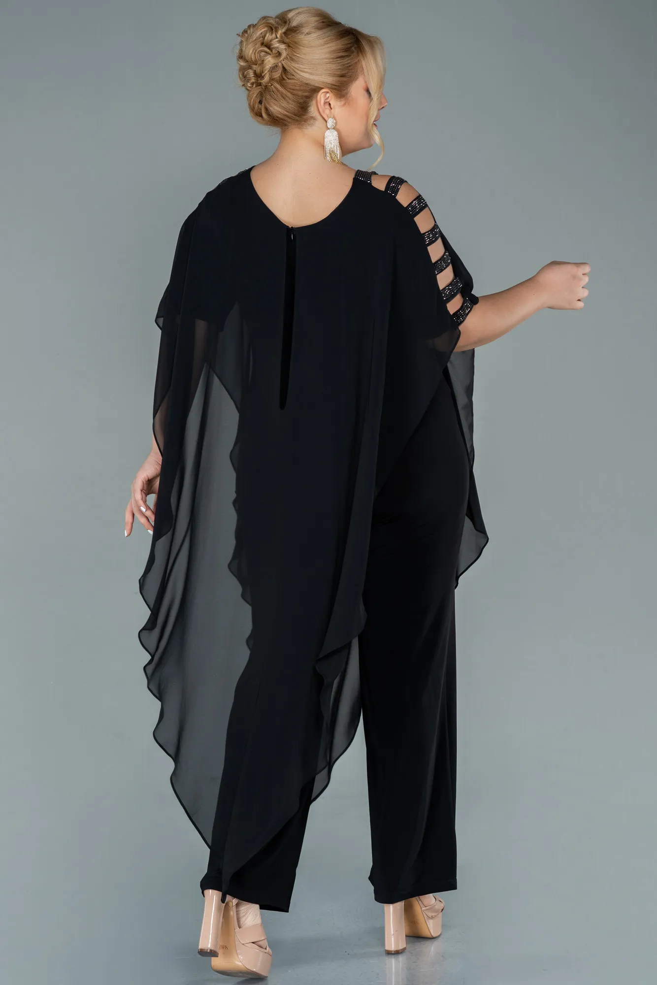 Black-Chiffon Plus Size Evening Dress ABT080