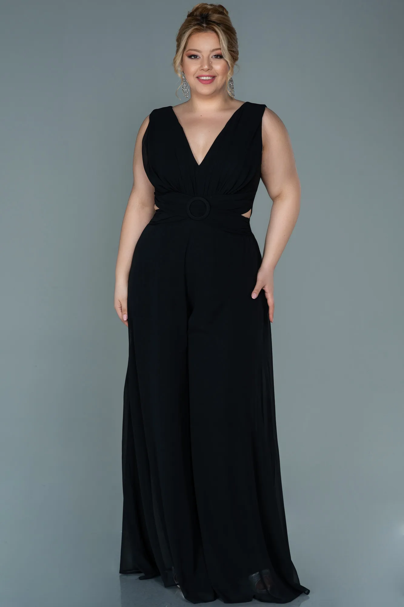 Black-Chiffon Plus Size Evening Dress ABT082