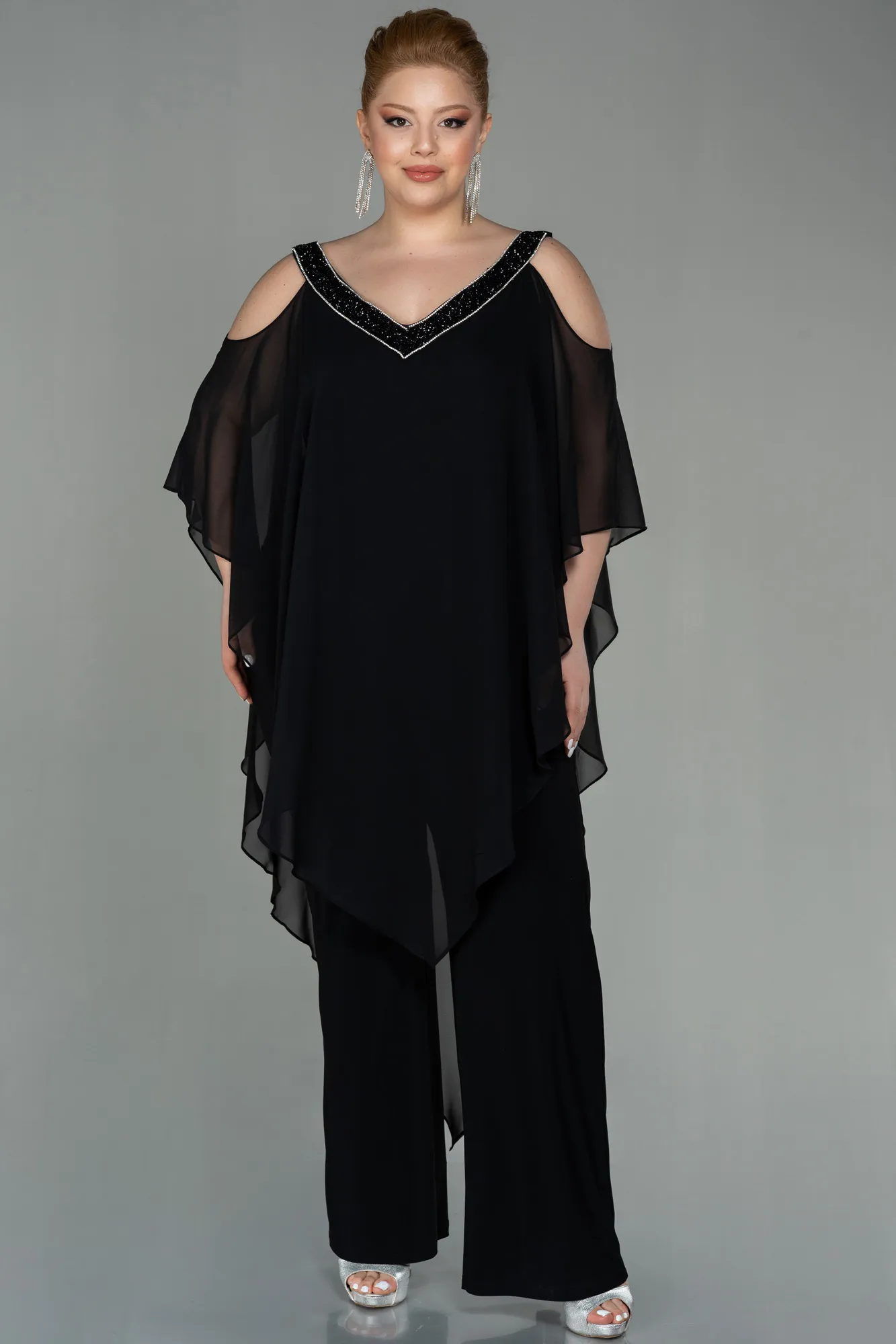 Black-Chiffon Plus Size Evening Dress ABT096