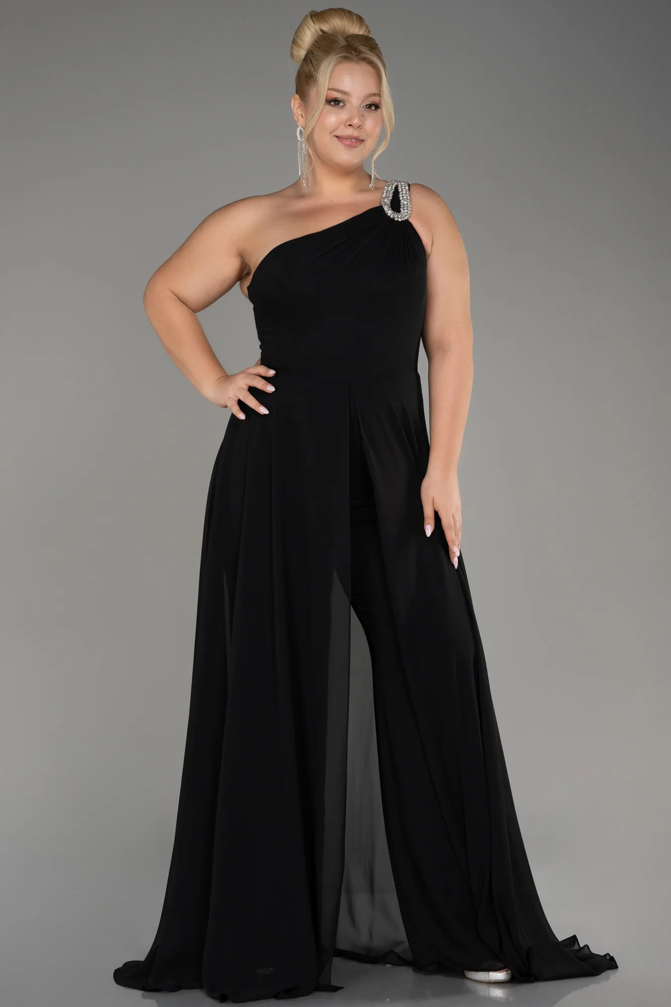 Black-Chiffon Plus Size Evening Dress Jumpsuit ABT119