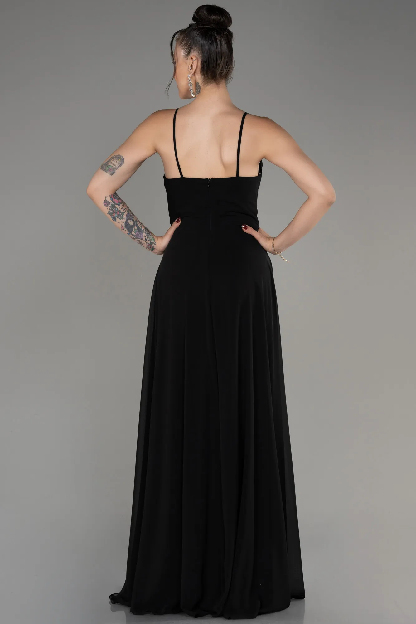 Black-Cowl Neck Long Chiffon Evening Dress ABU4041