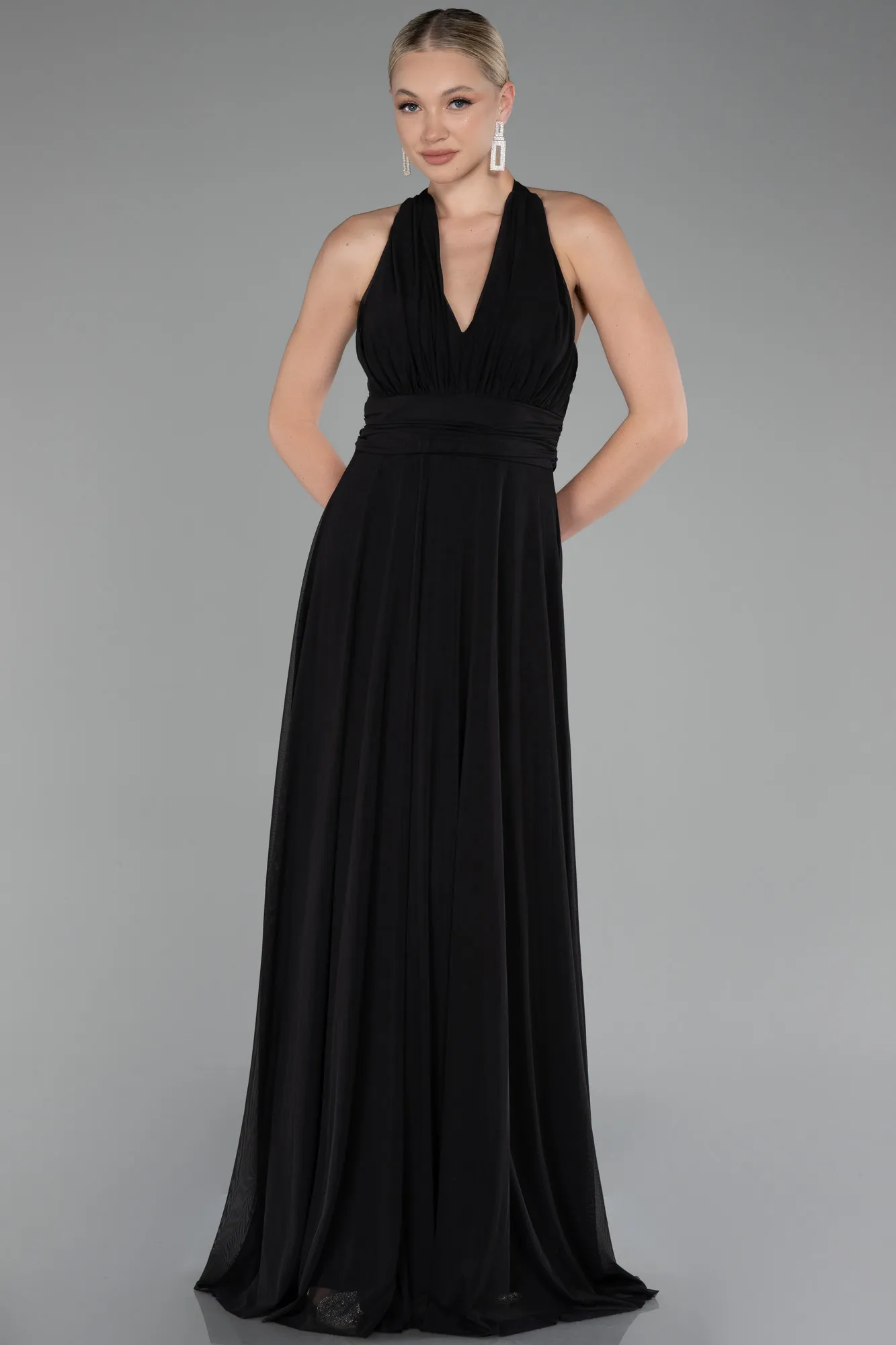 Black-Halter Neck Long Chiffon Evening Dress ABU4188