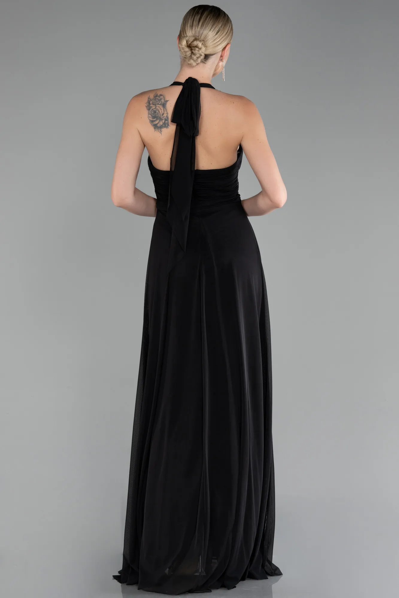 Black-Halter Neck Long Chiffon Evening Dress ABU4188