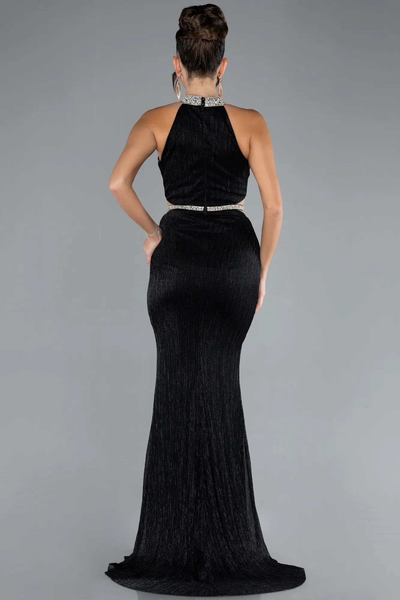 Black-Halter Neck Slit Long Evening Gown ABU4324