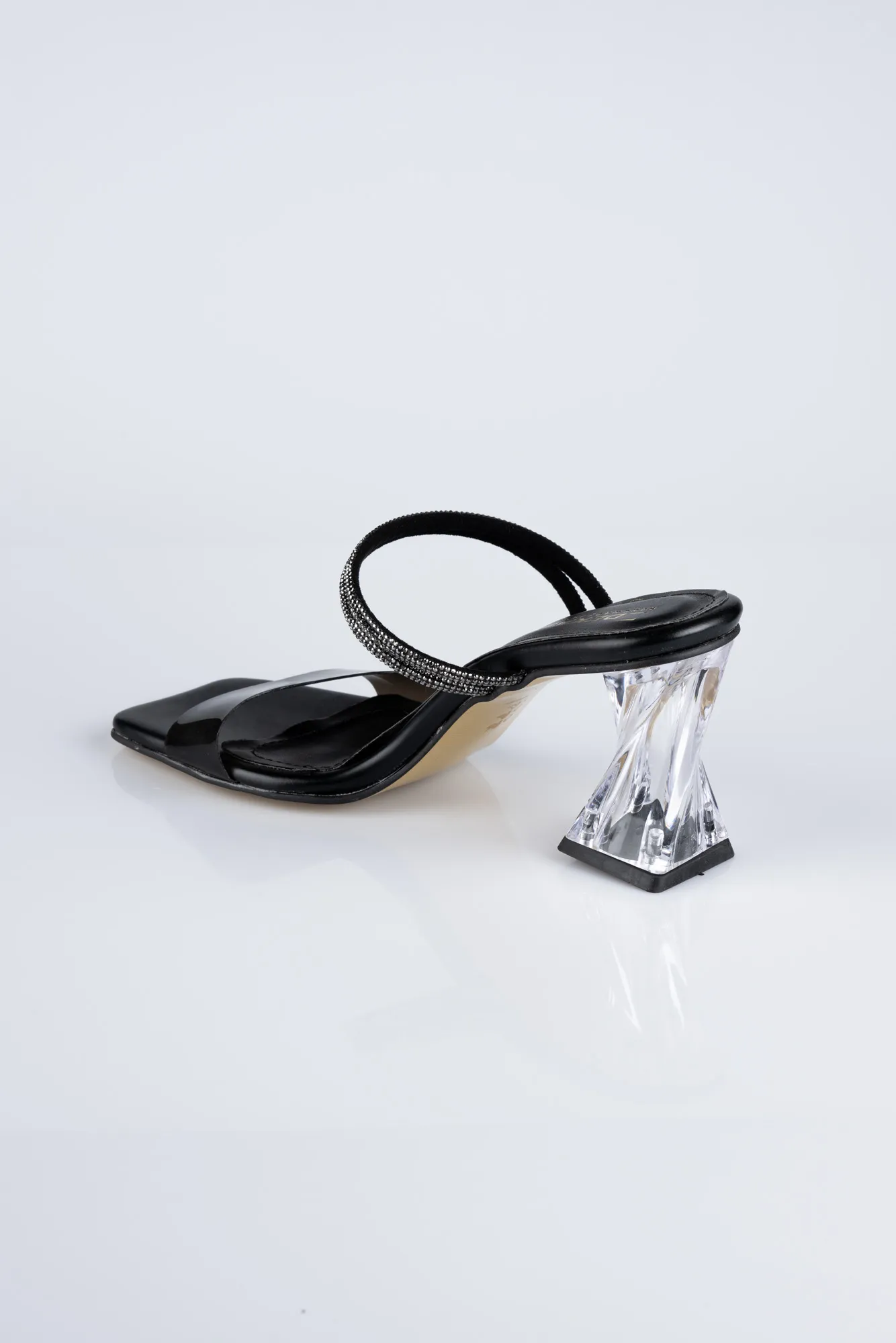 Black-Leather Evening Heeled Slippers AB219