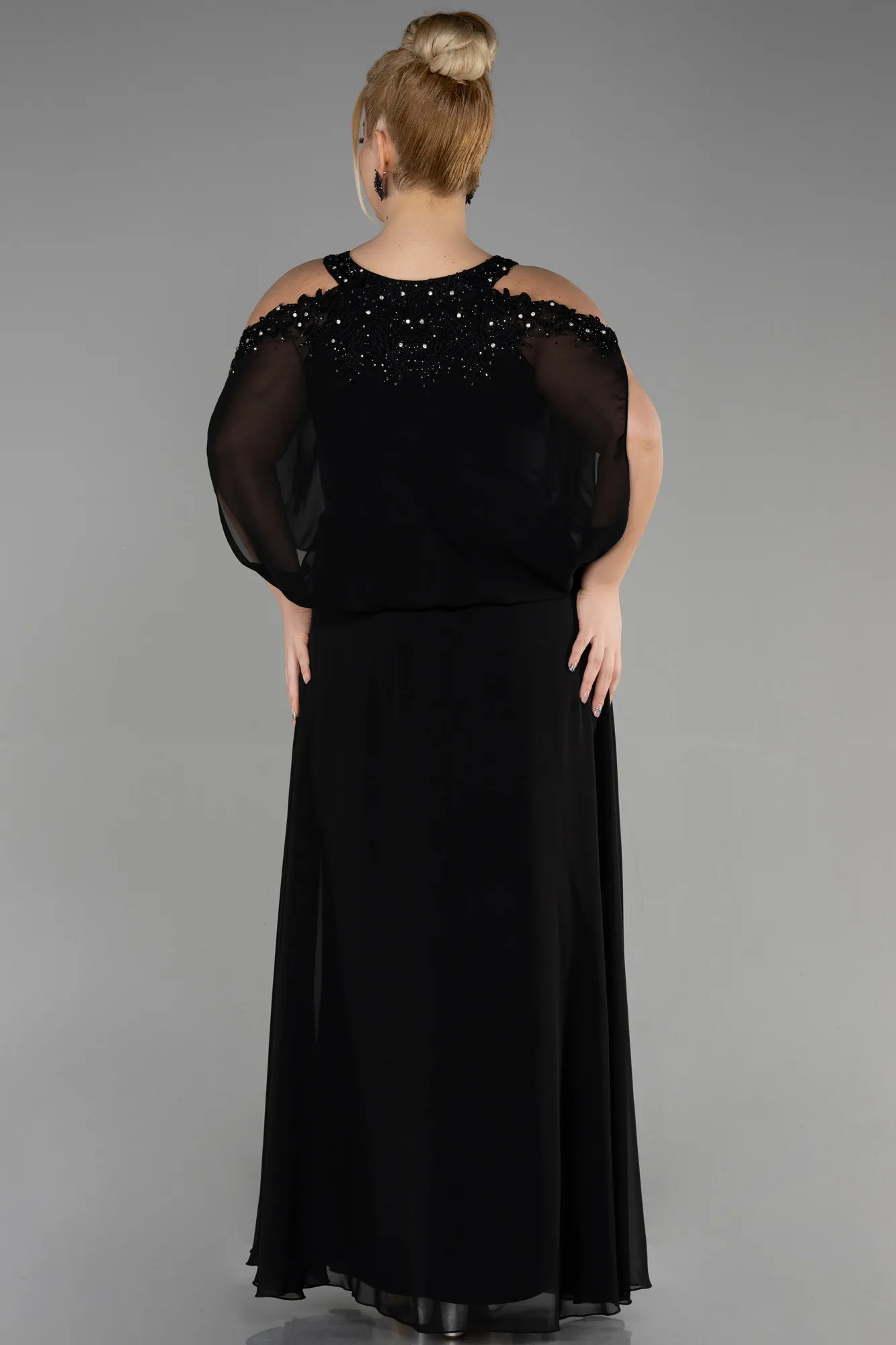 Black-Long Chiffon Designer Plus Size Gowns ABU3649