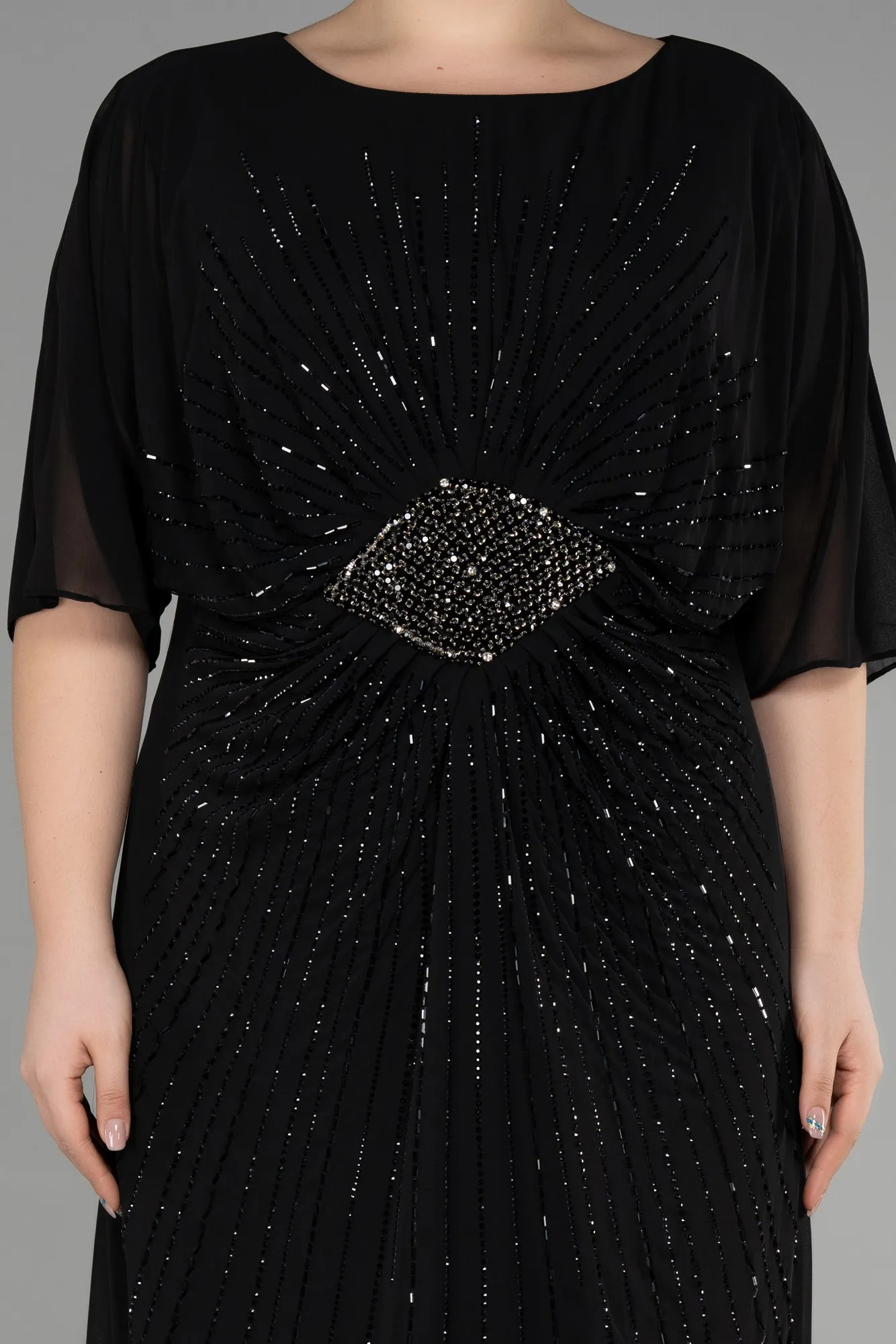 Black-Long Chiffon Designer Plus Size Gowns ABU3651