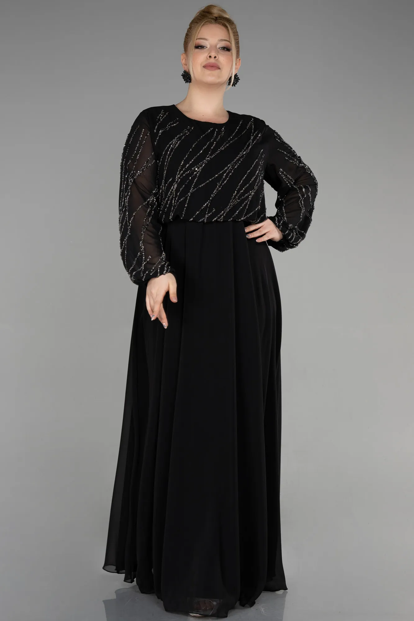 Black-Long Chiffon Designer Plus Size Gowns ABU3652