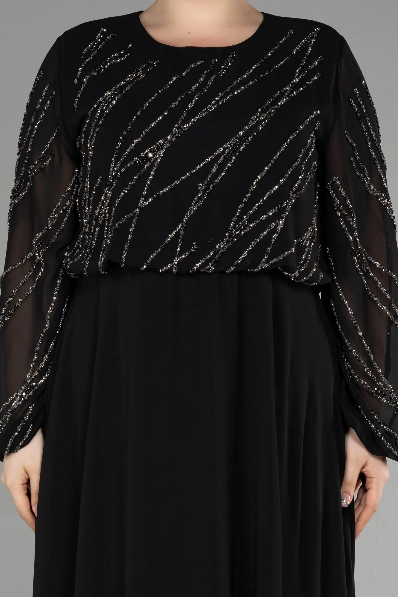 Black-Long Chiffon Designer Plus Size Gowns ABU3652