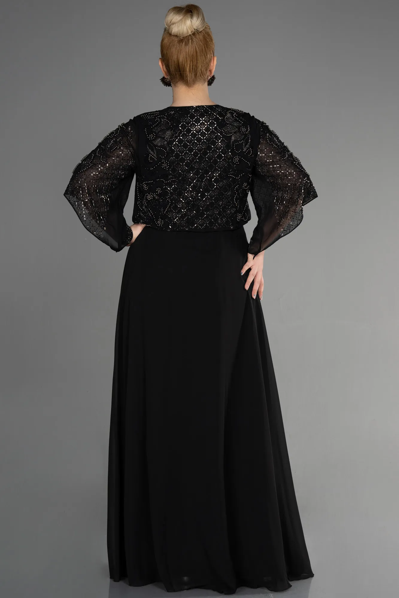 Black-Long Chiffon Designer Plus Size Gowns ABU3654