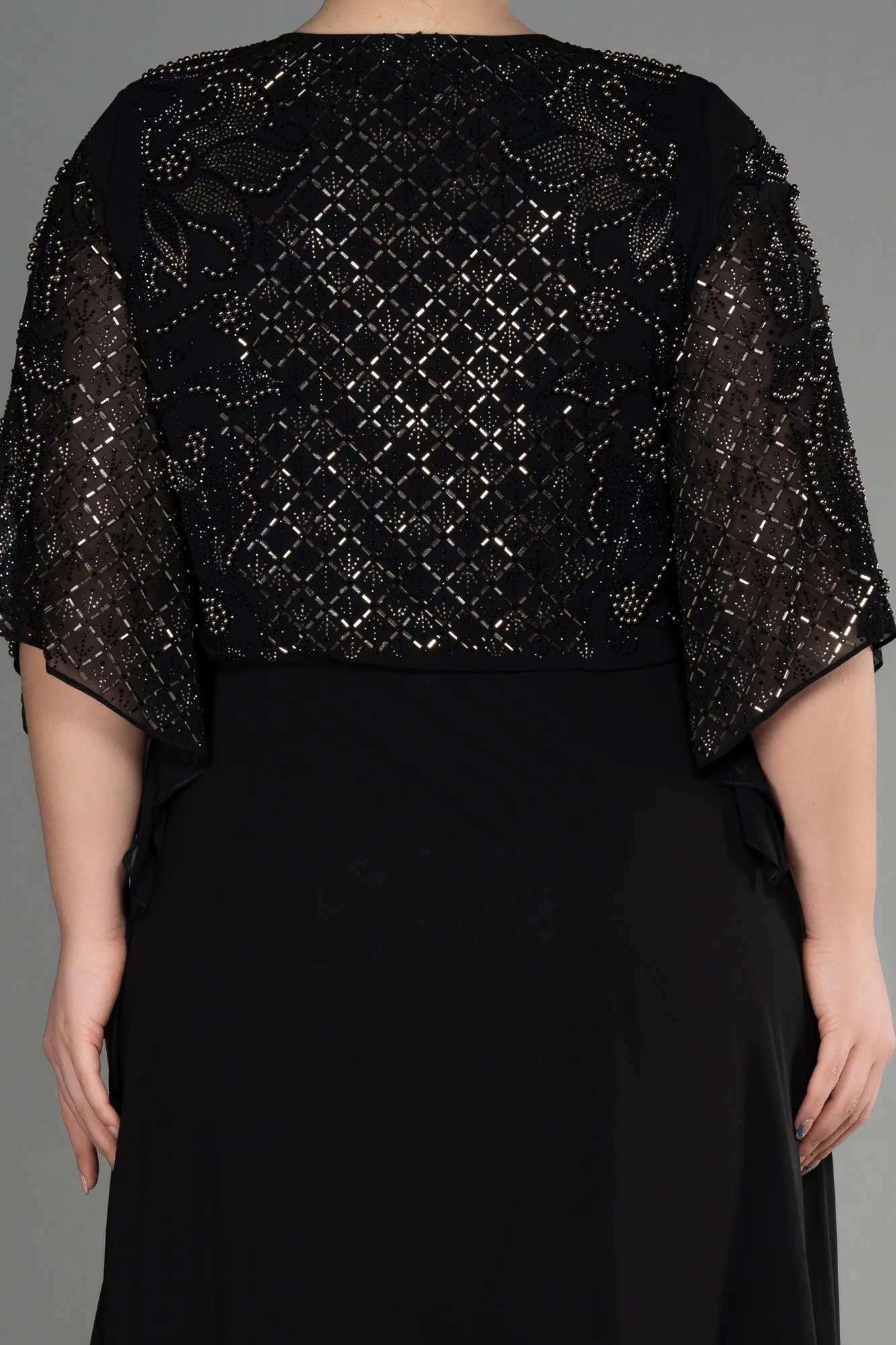 Black-Long Chiffon Designer Plus Size Gowns ABU3654