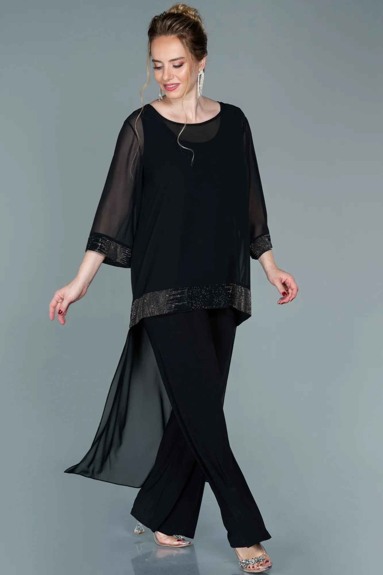 Black-Long Chiffon Evening Dress ABT083