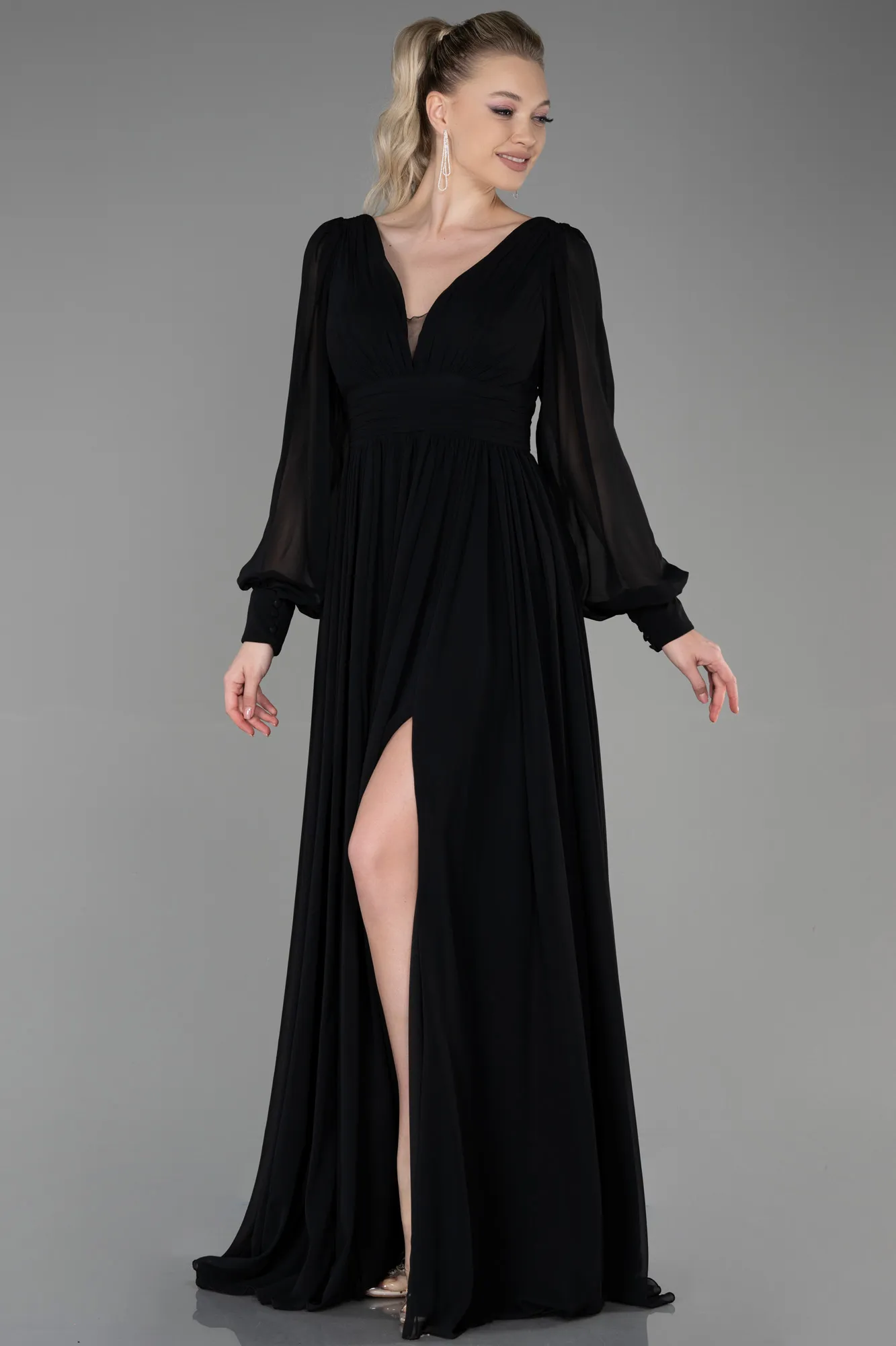 Black-Long Chiffon Evening Dress ABU1702