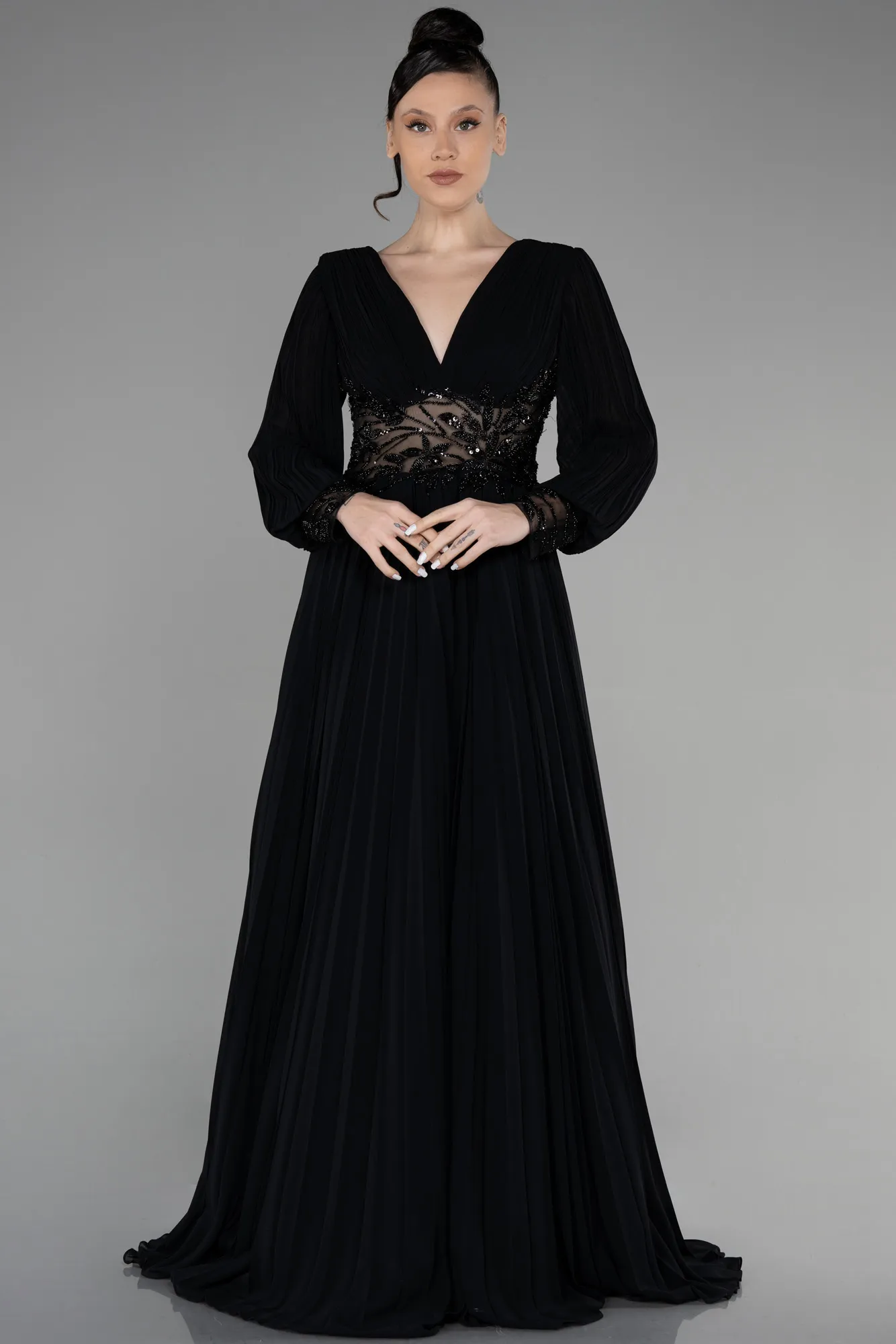 Black-Long Chiffon Evening Dress ABU2183