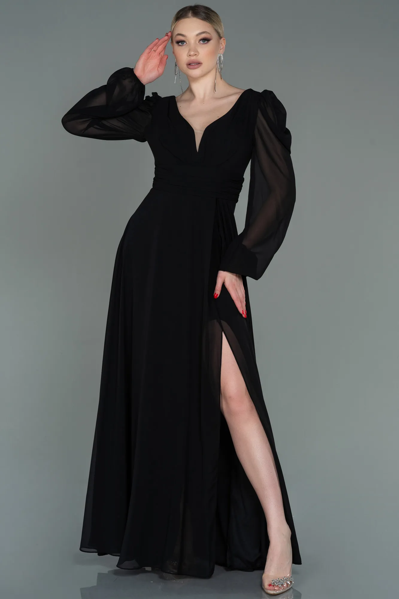 Black-Long Chiffon Evening Dress ABU3085
