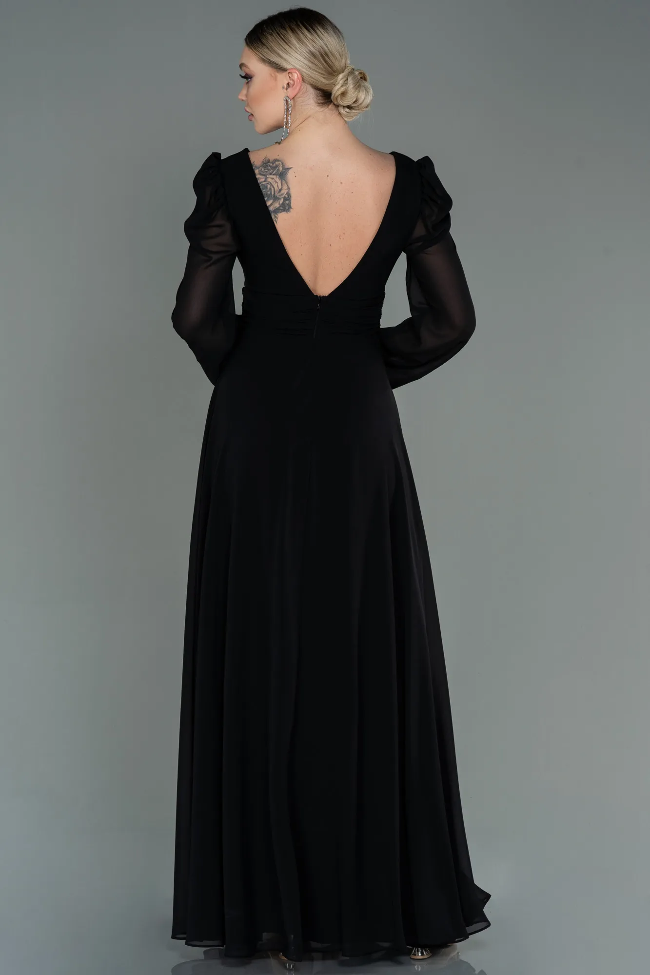 Black-Long Chiffon Evening Dress ABU3085