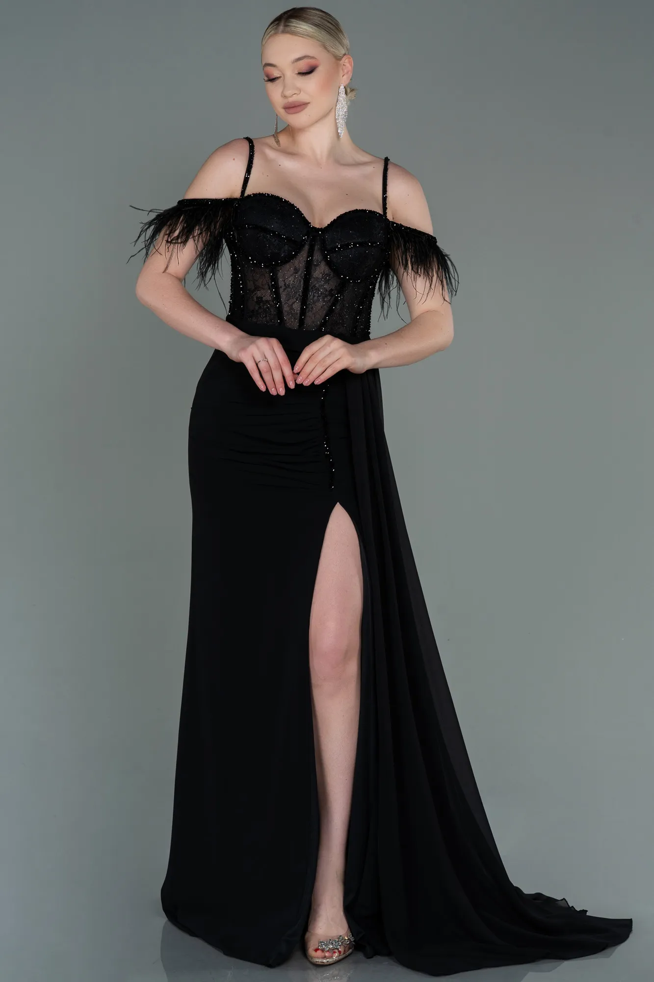 Black-Long Chiffon Evening Dress ABU3144