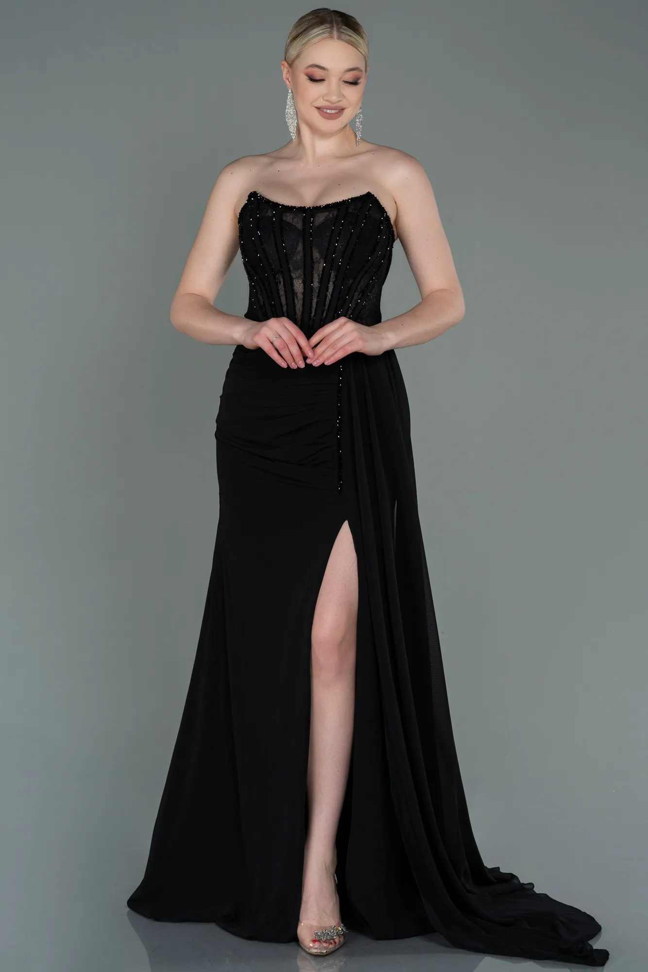 Black-Long Chiffon Evening Dress ABU3145