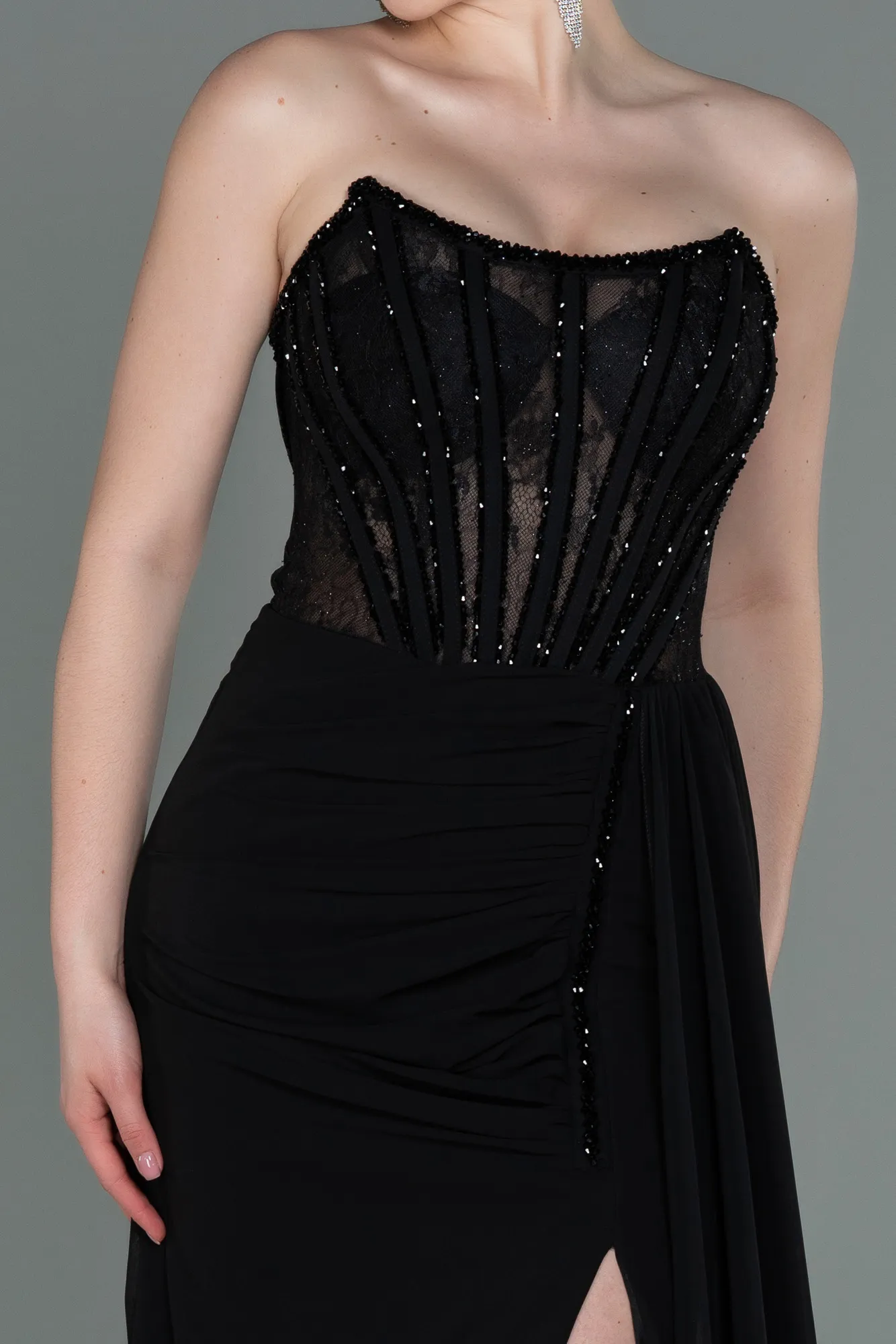 Black-Long Chiffon Evening Dress ABU3145