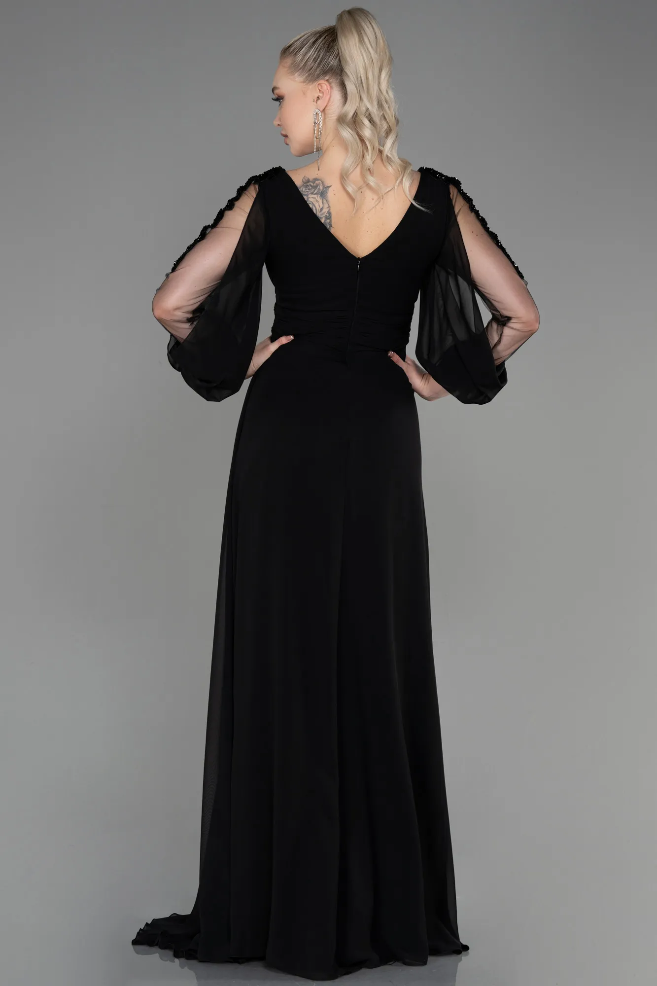 Black-Long Chiffon Evening Dress ABU3220