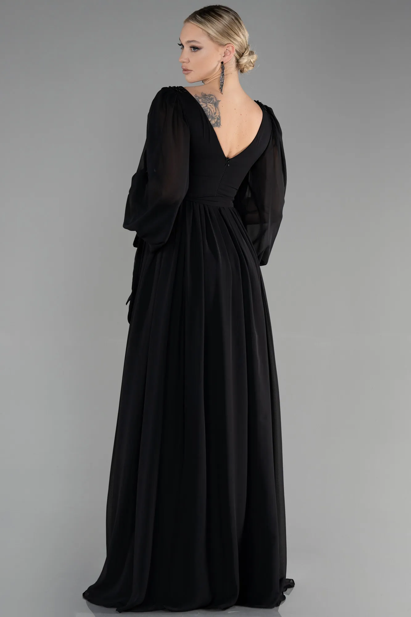 Black-Long Chiffon Evening Dress ABU3243