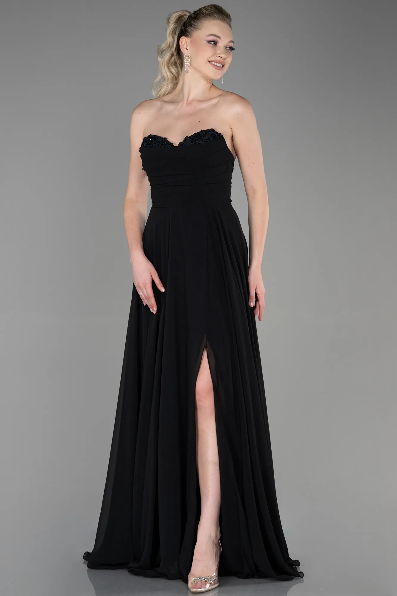 Black-Long Chiffon Evening Dress ABU3343