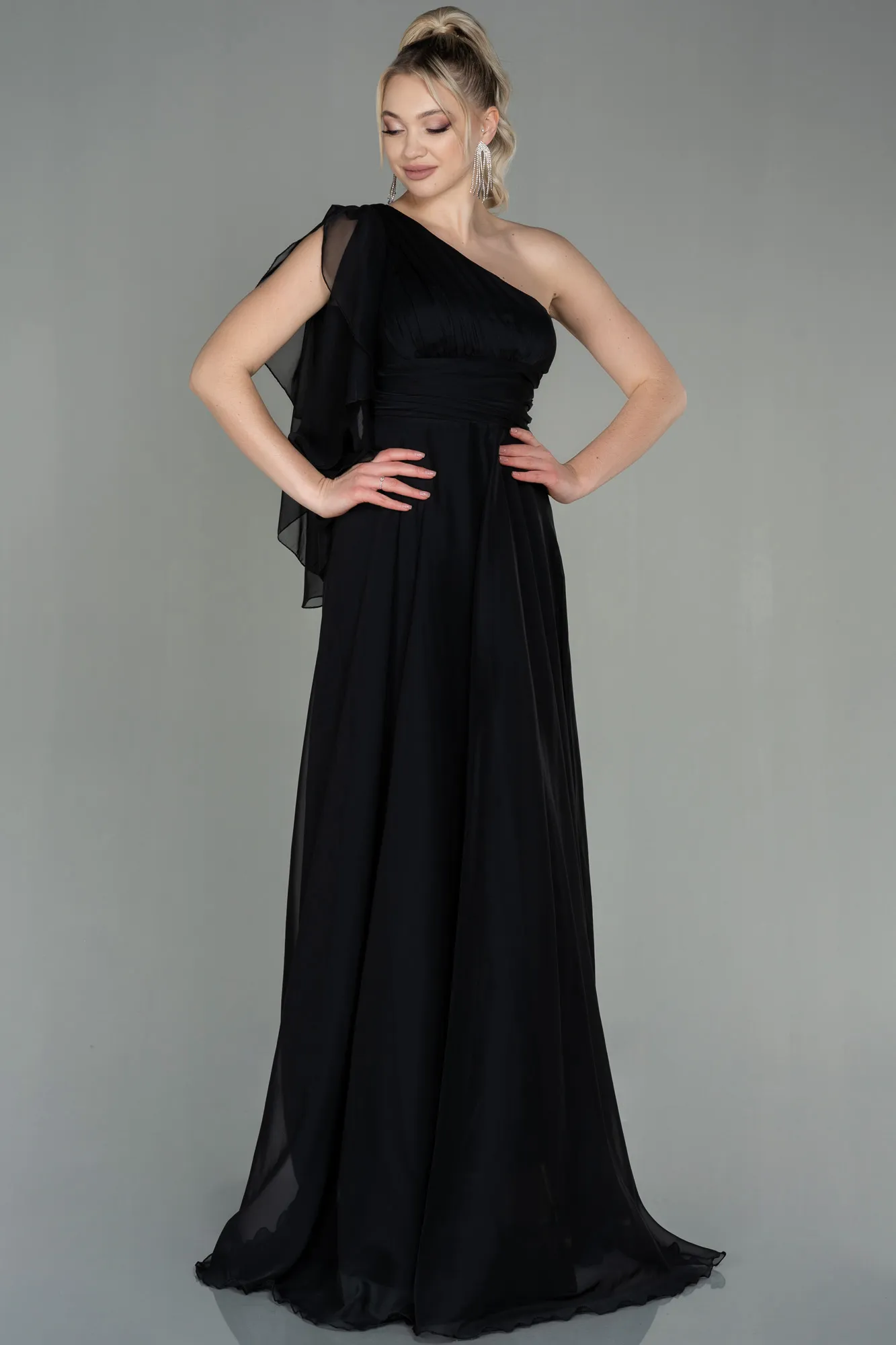 Black-Long Chiffon Evening Dress ABU3449