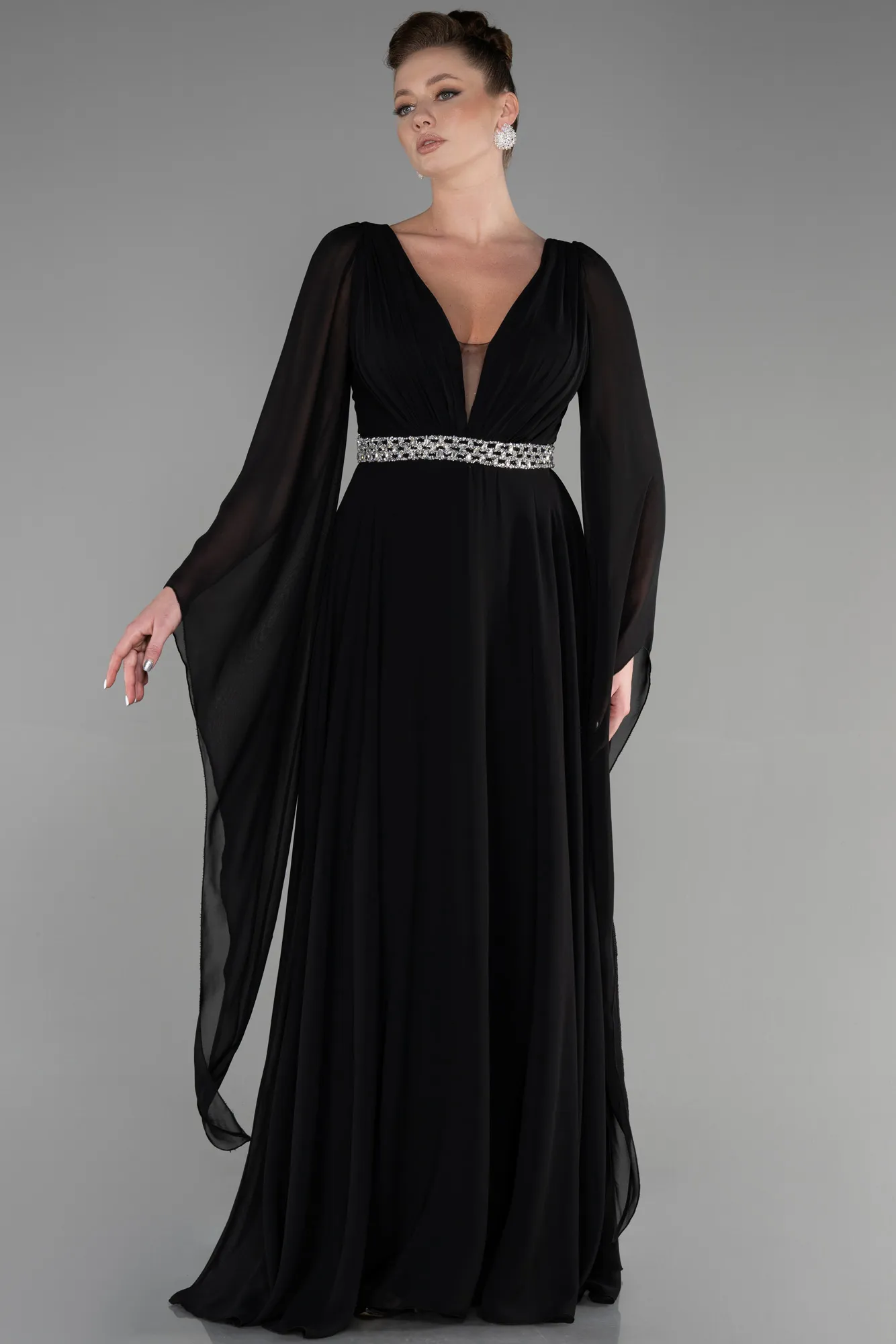 Black-Long Chiffon Evening Dress ABU3541