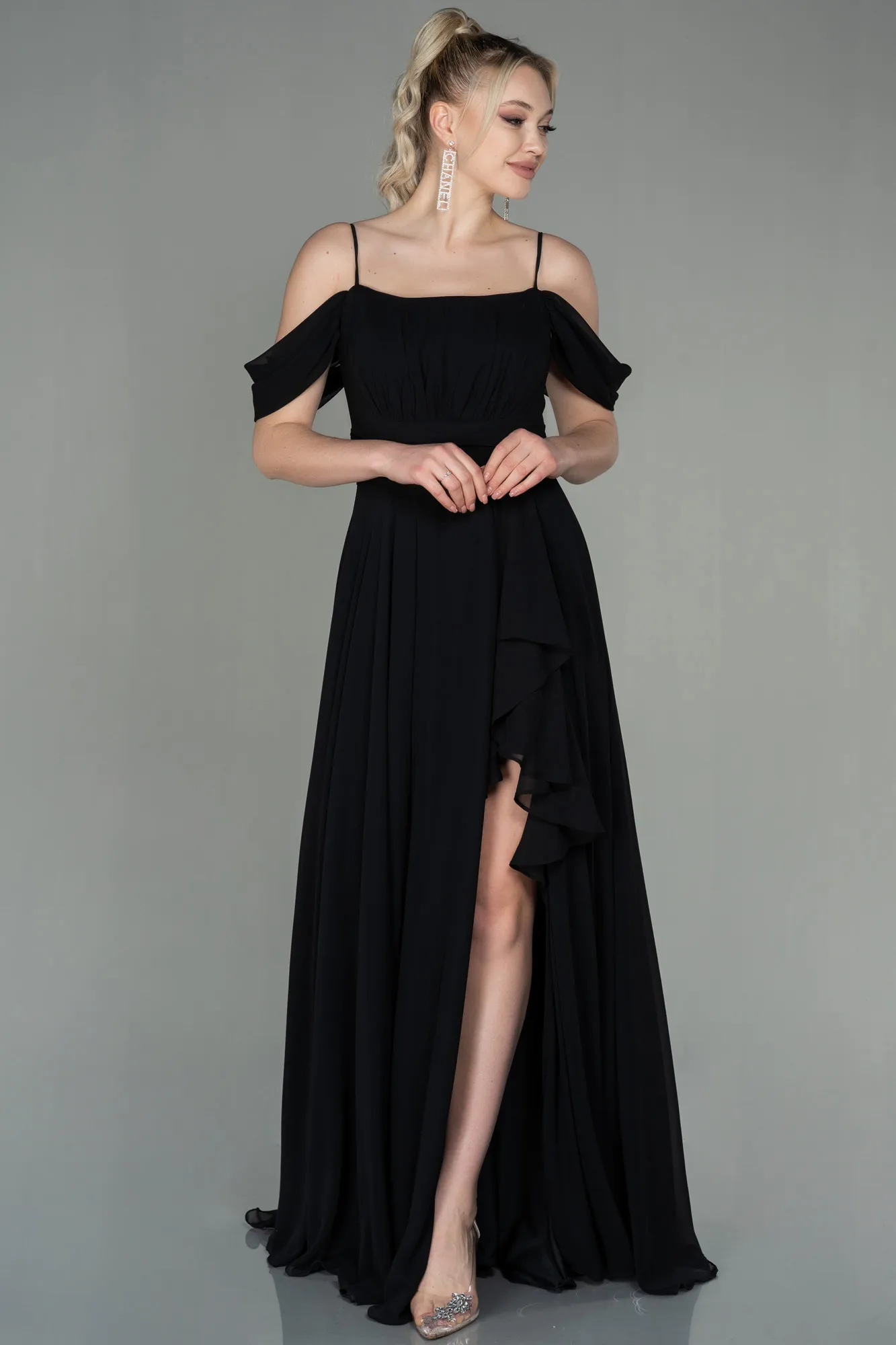 Black-Long Chiffon Evening Dress ABU3591