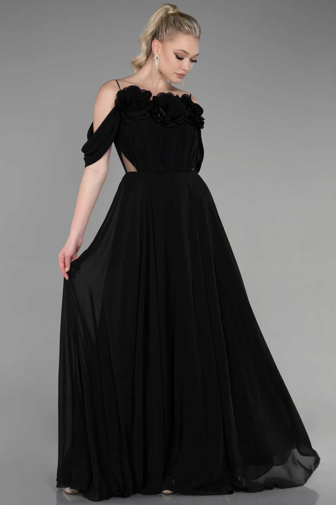 Black-Long Chiffon Evening Dress ABU3626